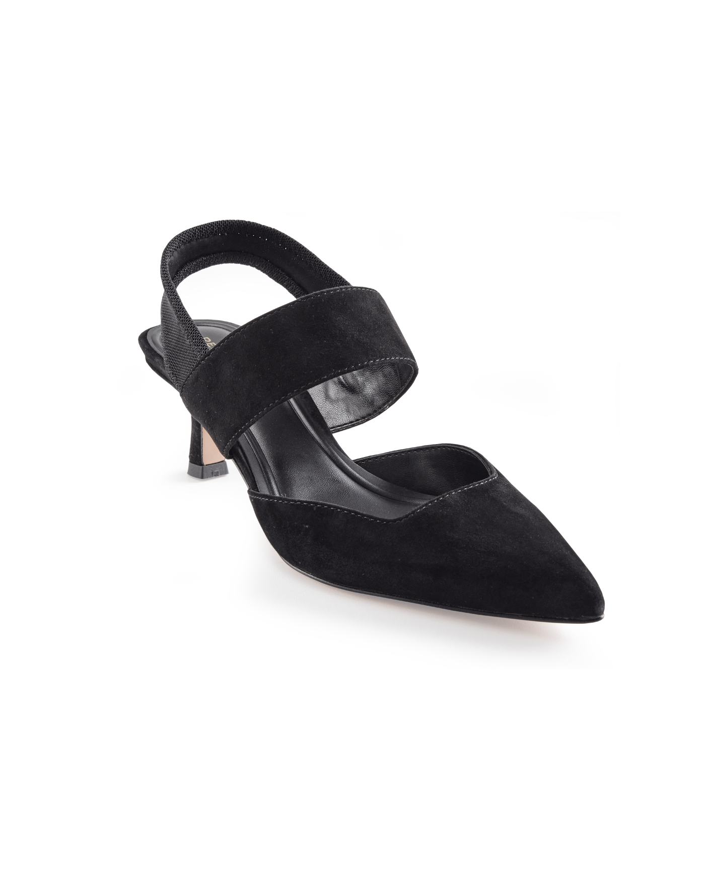 Pointed Toe Slingback Kitten Heel Black