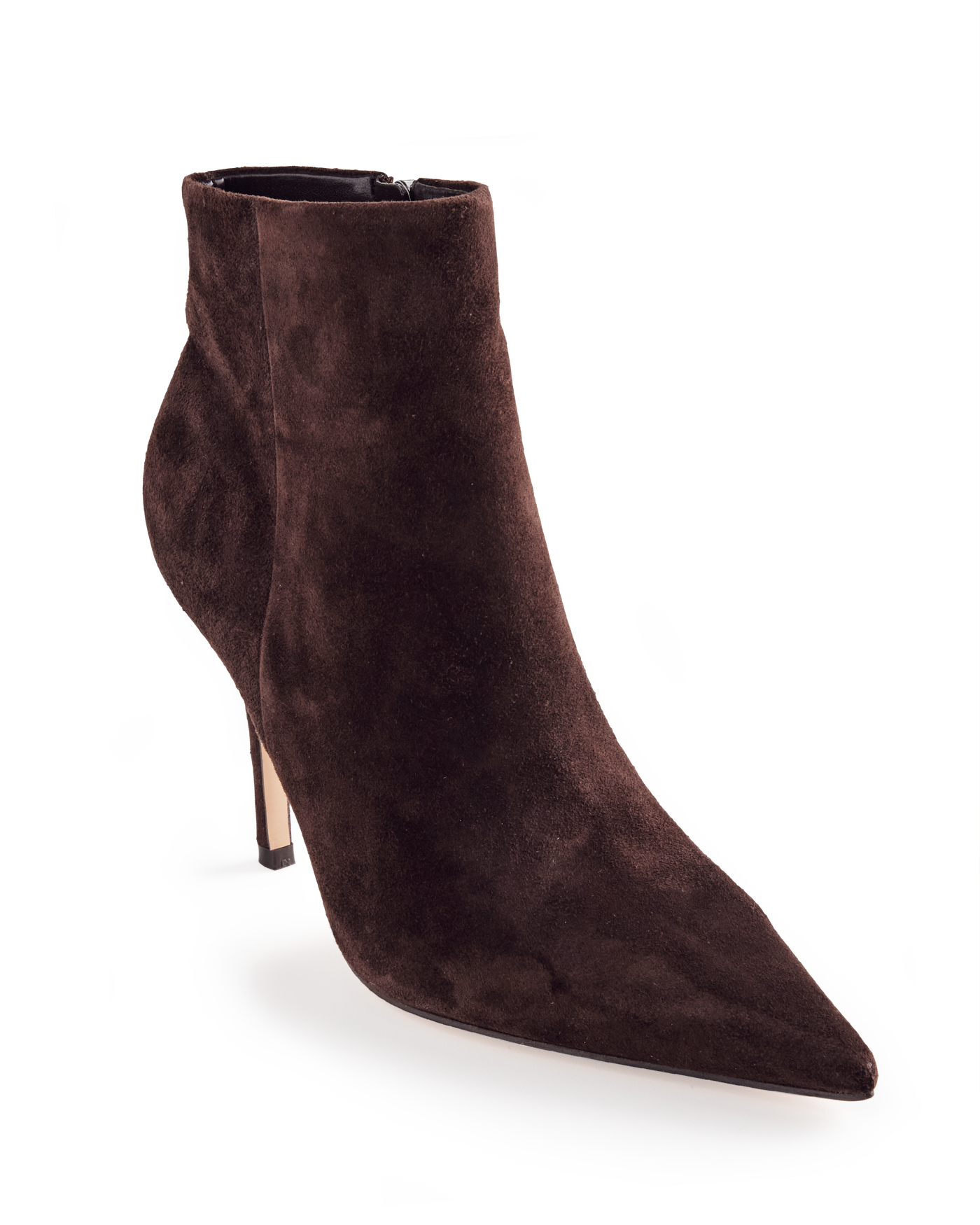 Nine West Suede Pointed Toe Kitten Heel Bootie Dark Brown