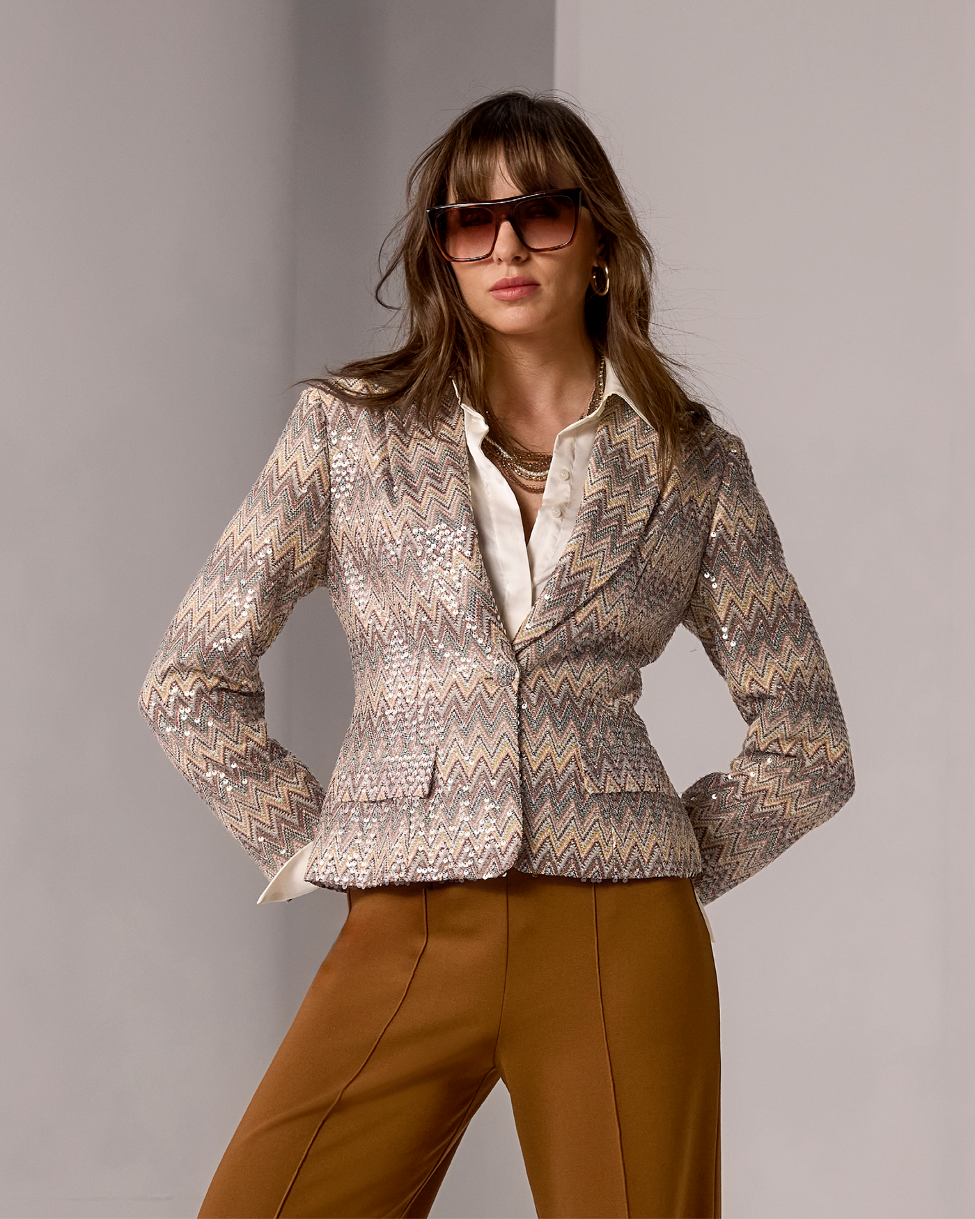 Chevron Knit Button Front Jacket Multi