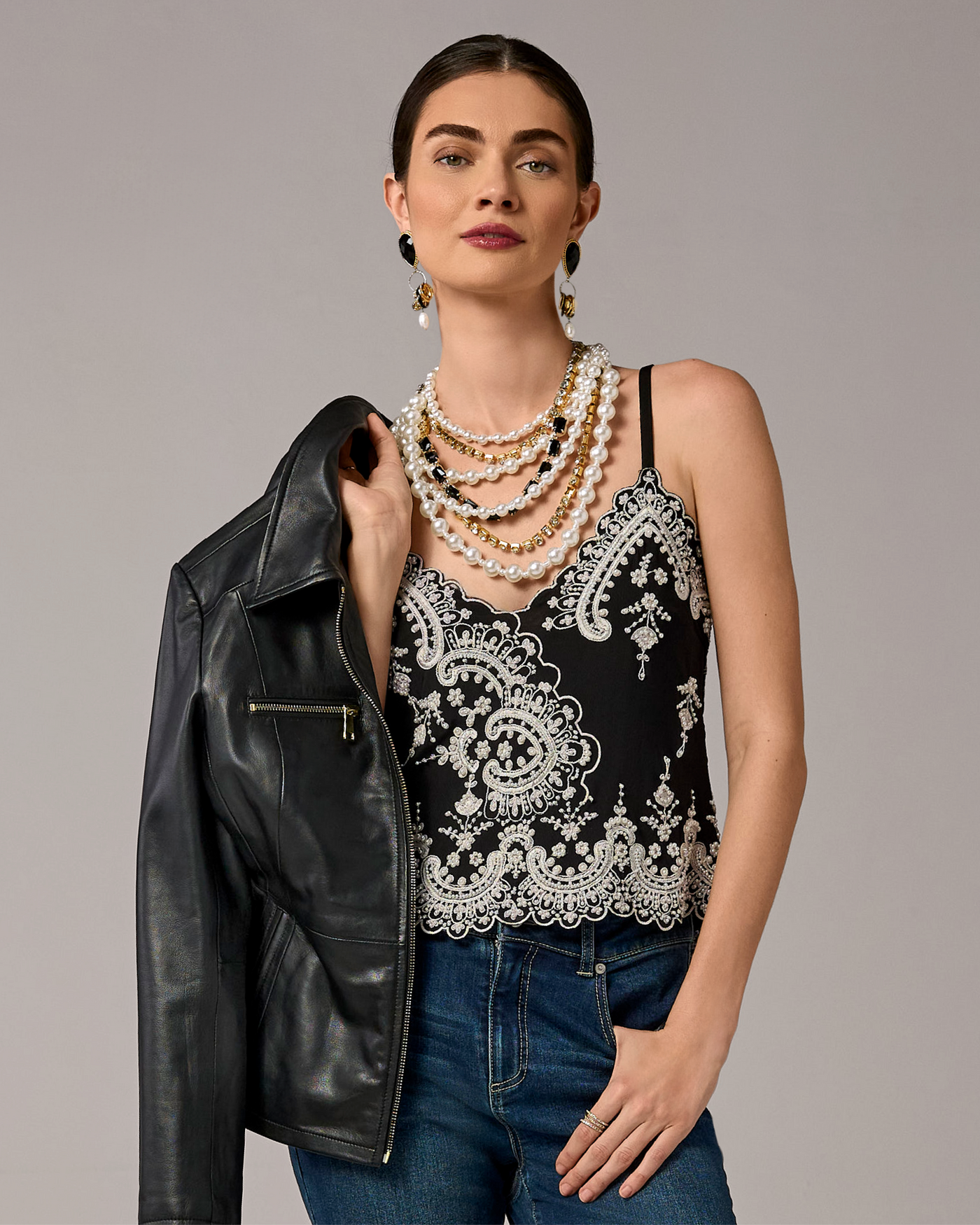 Beaded Detail Cami Proper Black/Off White