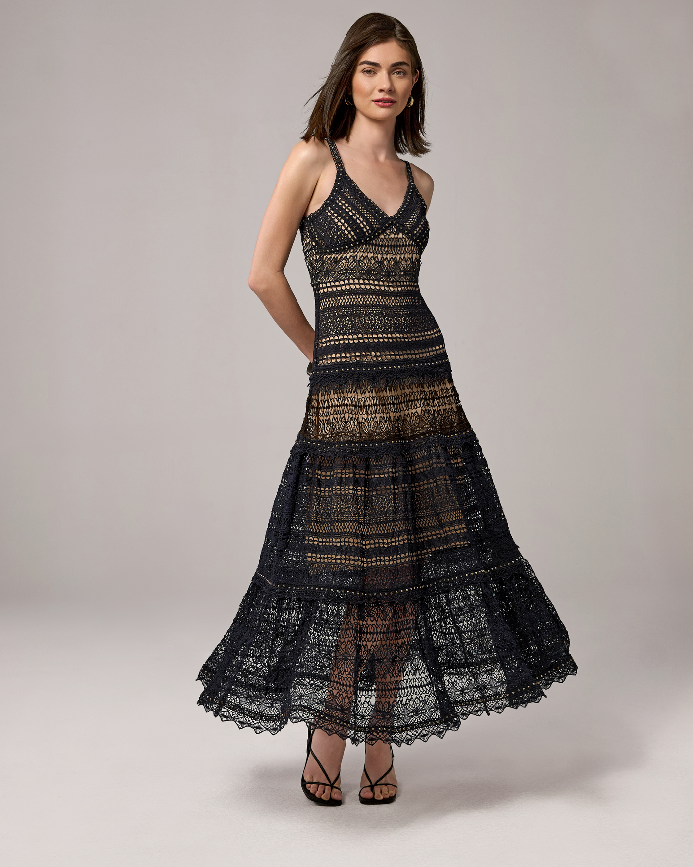 Studded Novelty Lace Dress Proper Black