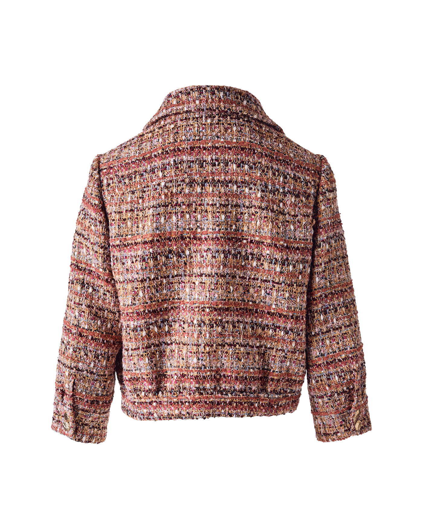3/4 Sleeve Bomber Tweed Jacket with Novelty Buttons - Purple Multi