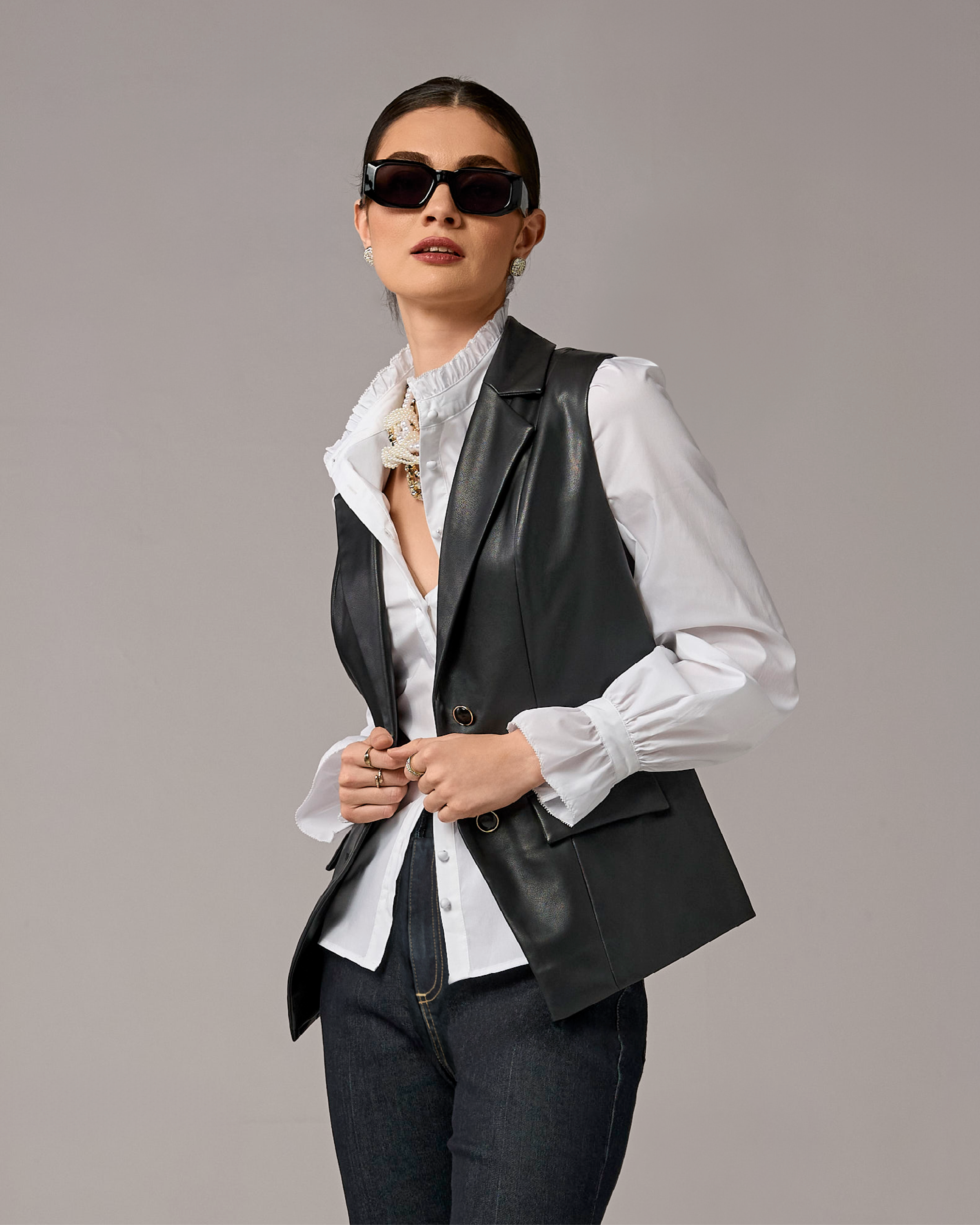 Boston Proper - Proper Black - Faux Leather Lapel Vest - 2