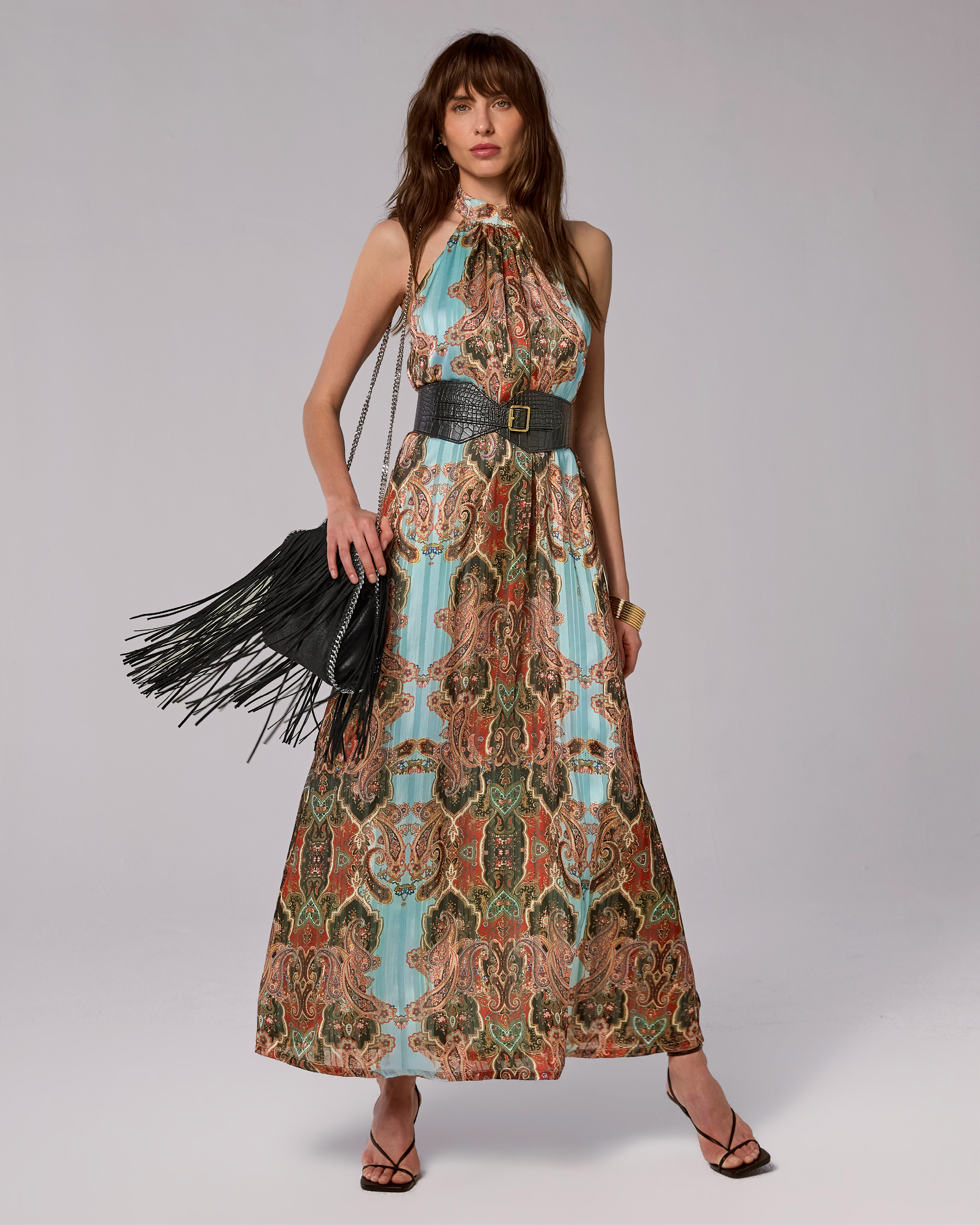 Boston Proper - Bohemian Scroll Blue - Printed Halter Maxi Dress - 2