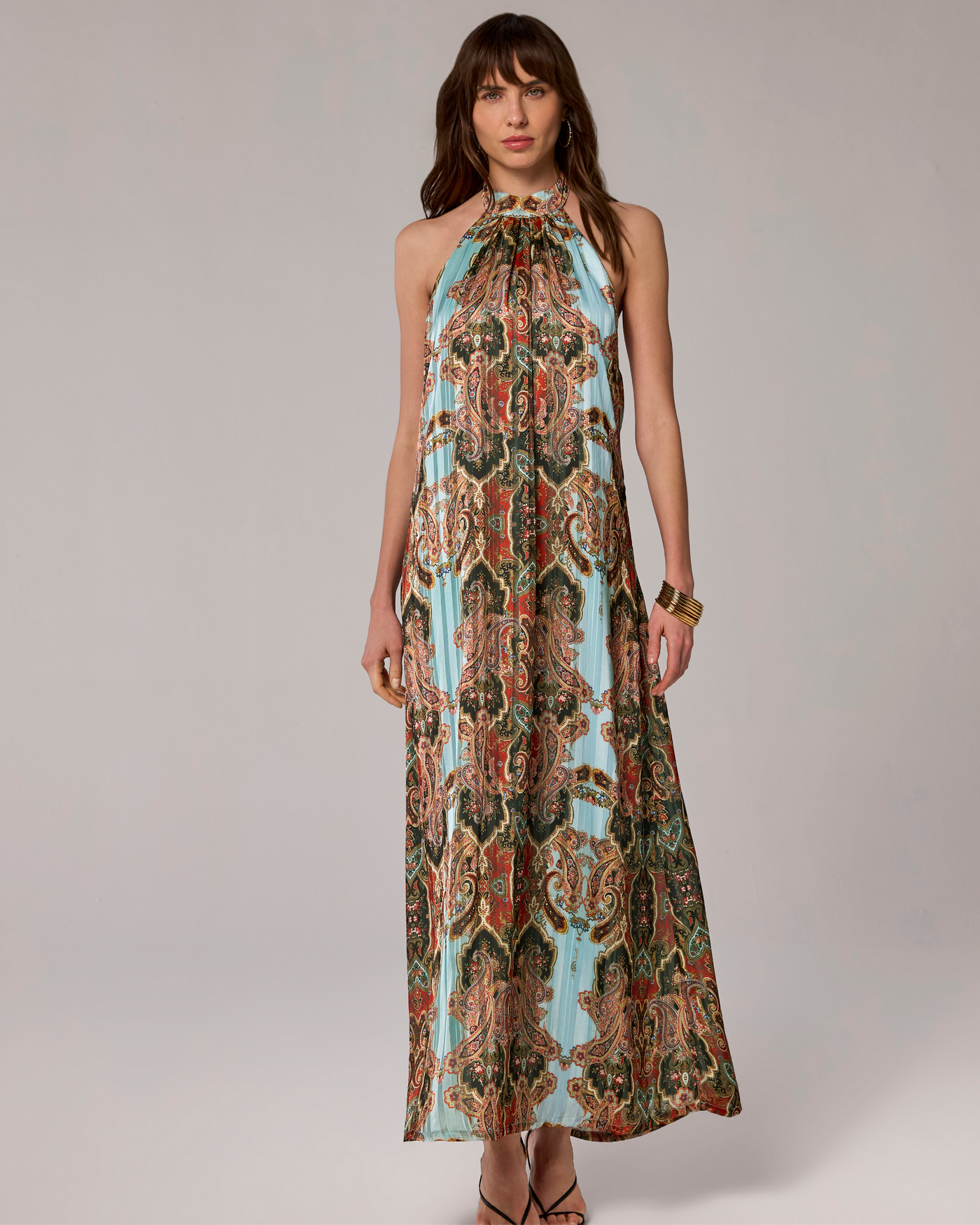 Printed Halter Maxi Dress Bohemian Scroll