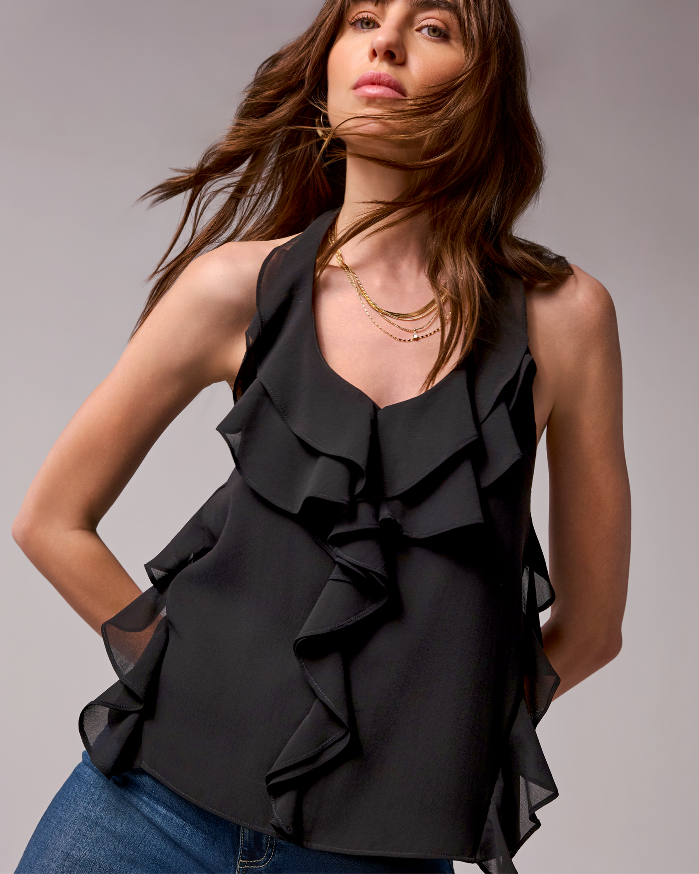 Chiffon Ruffle Tank Proper Black