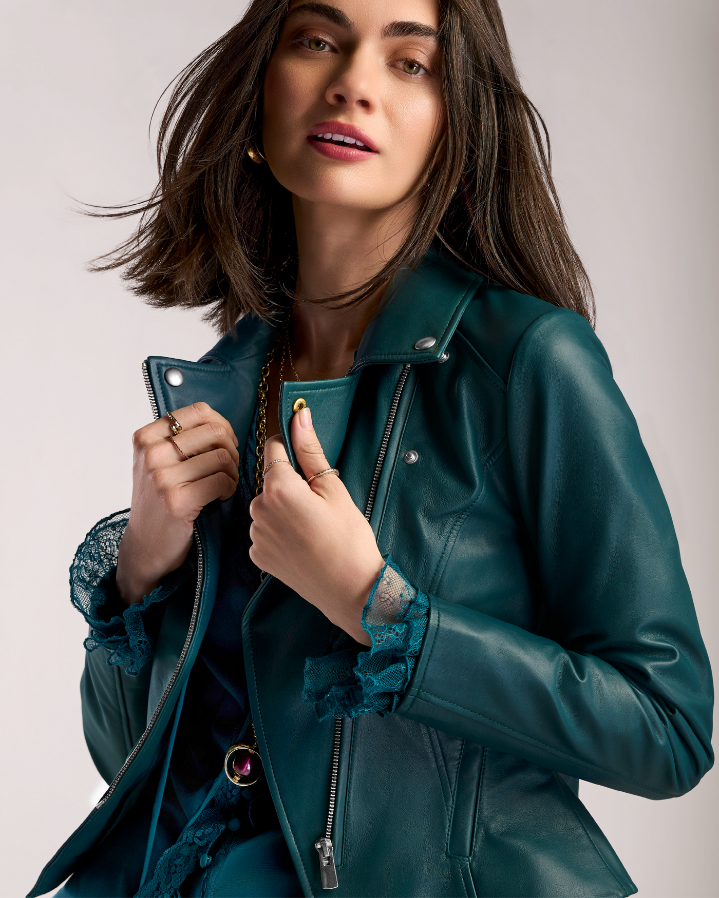 Genuine Leather Moto Deep Teal