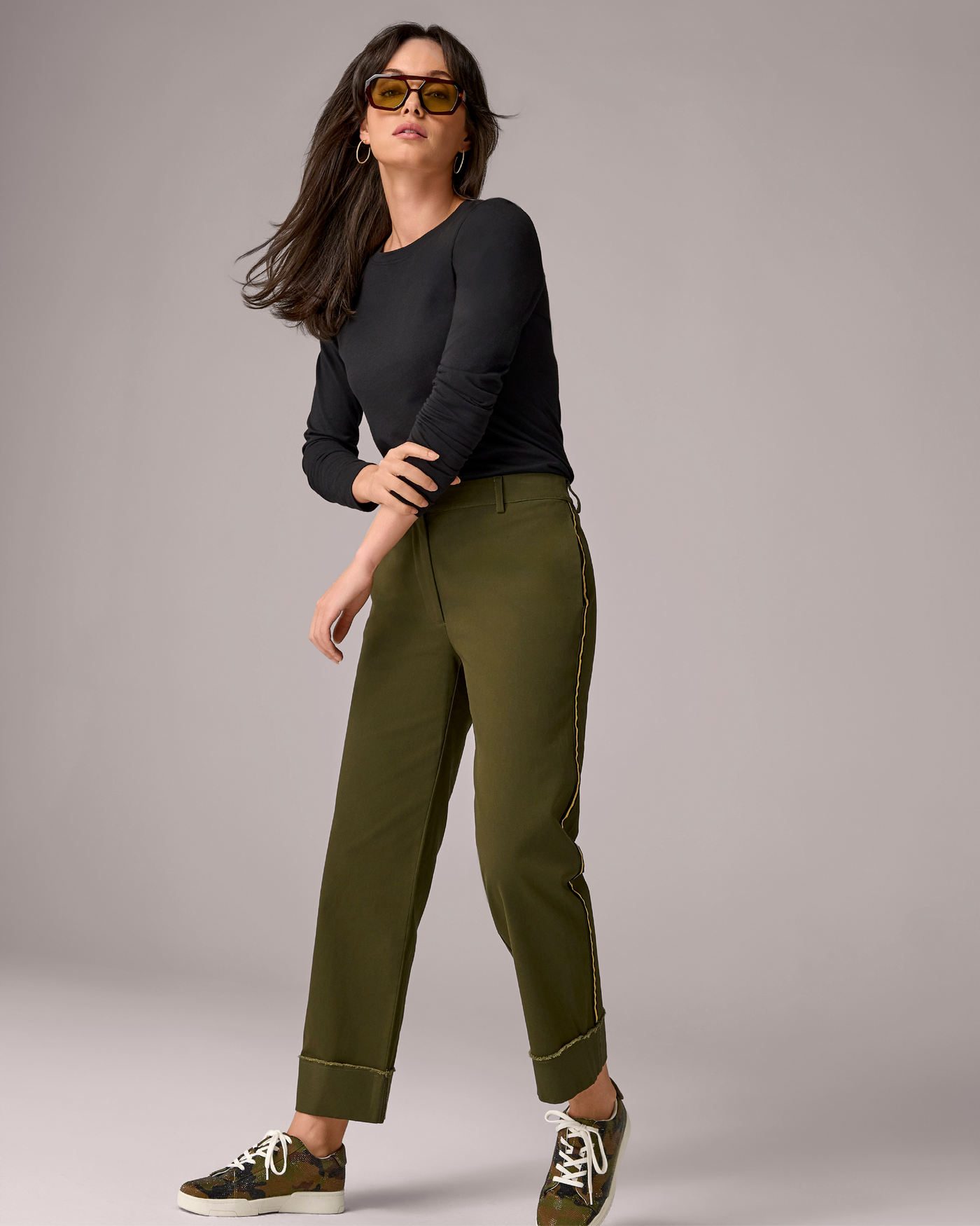 Casual Brushed Twill Pant with Pinstripe Olive Night