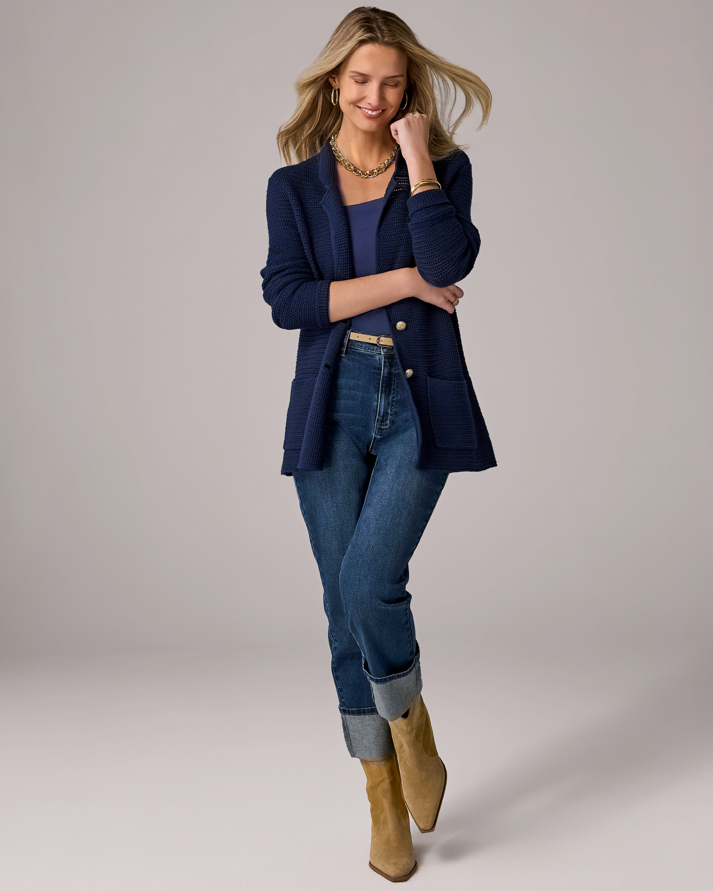Cuffed Denim Pull On Jean Medium Wash