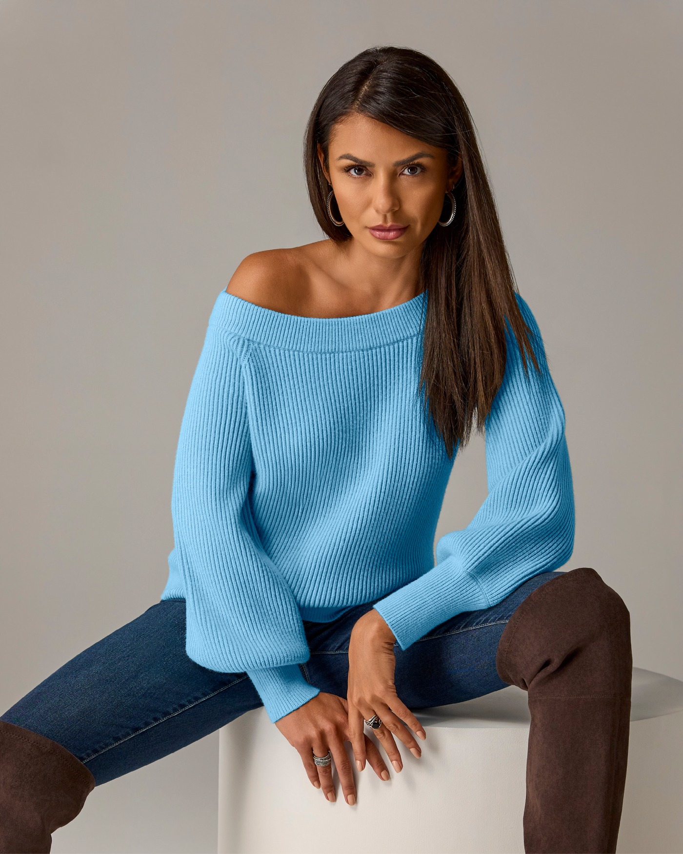 Slouchy Rib Knit Sweater Baltic Sea