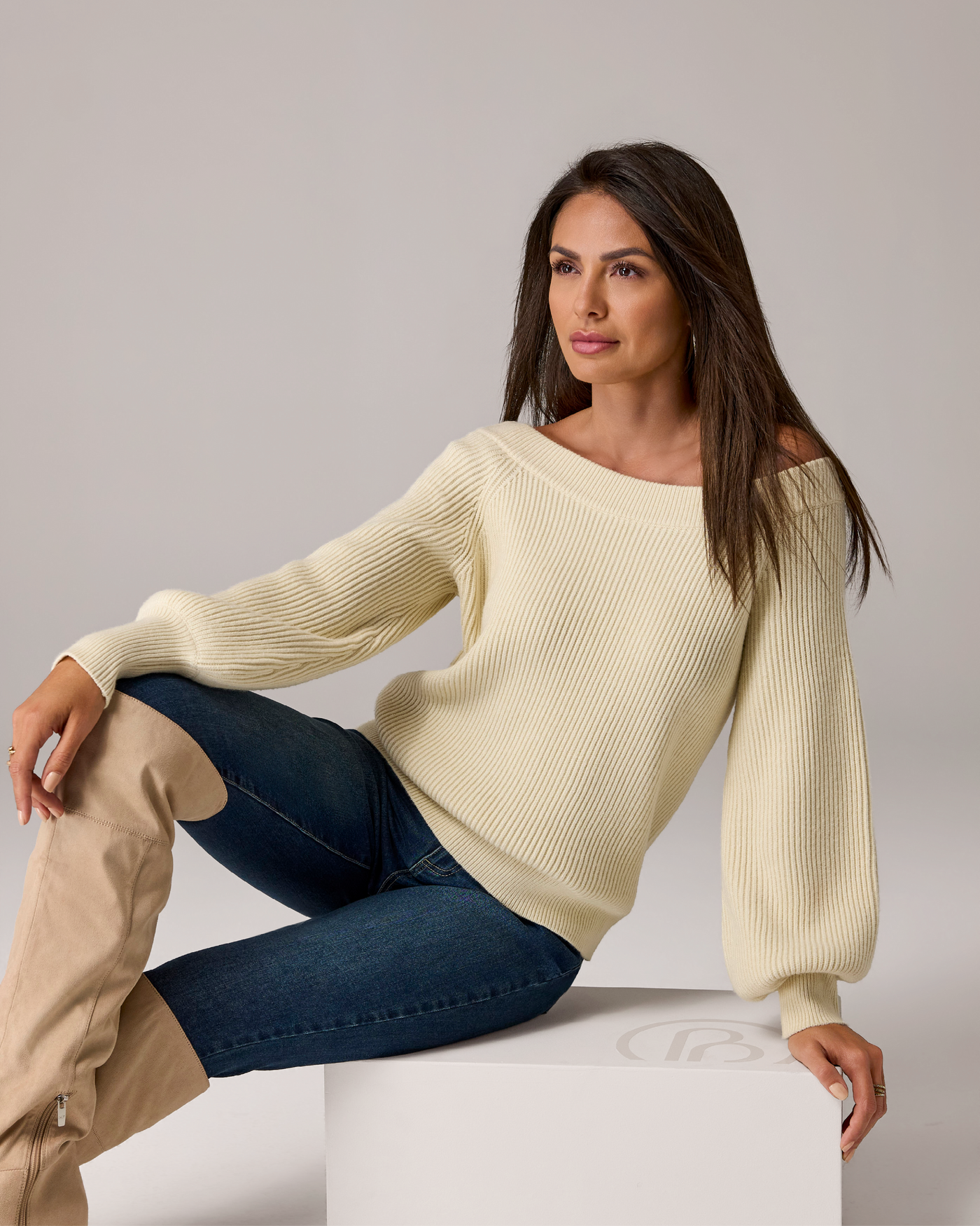 Slouchy Rib Knit Sweater Birch