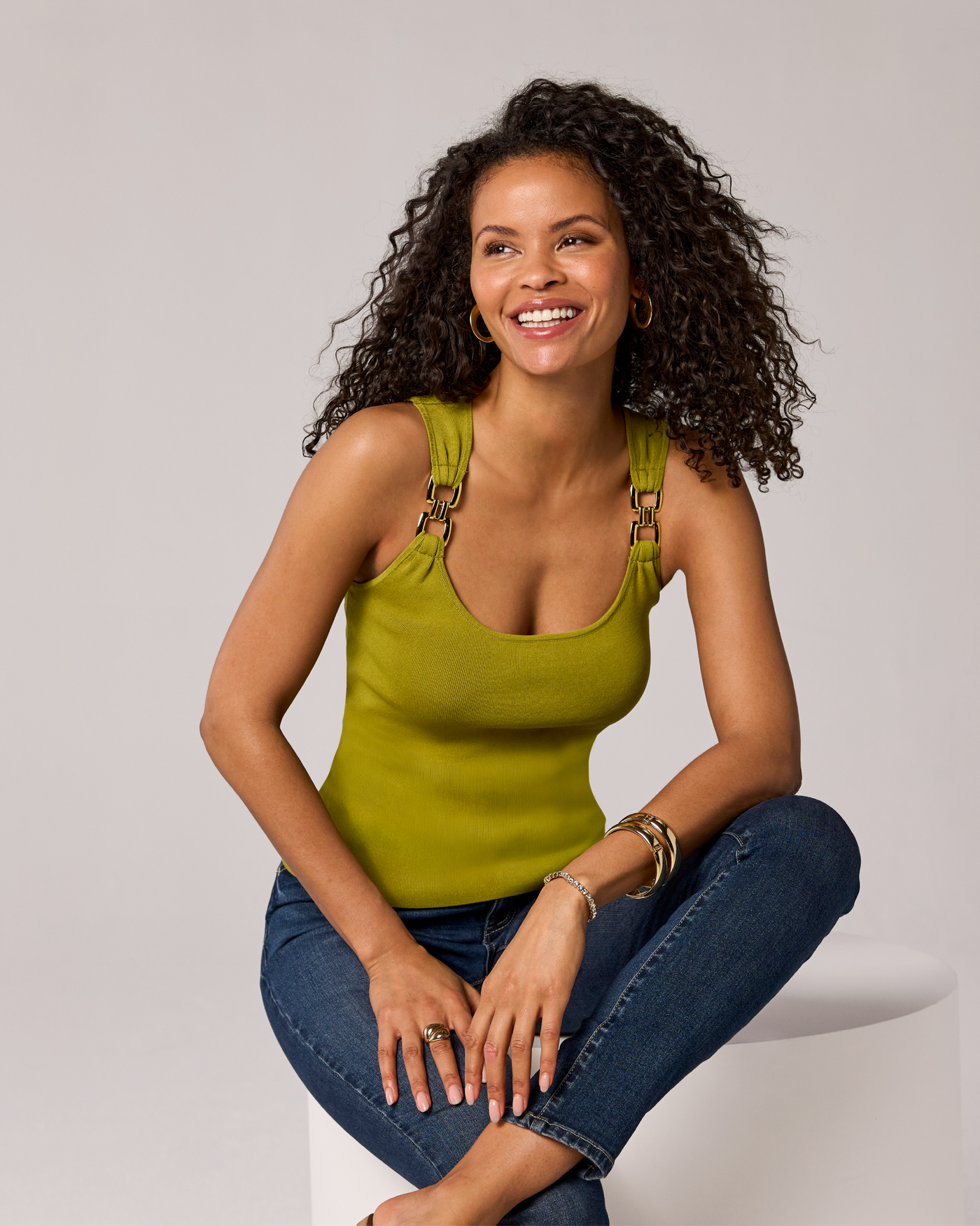 Hardware Detail Scoop Neck Tank Green Moss
