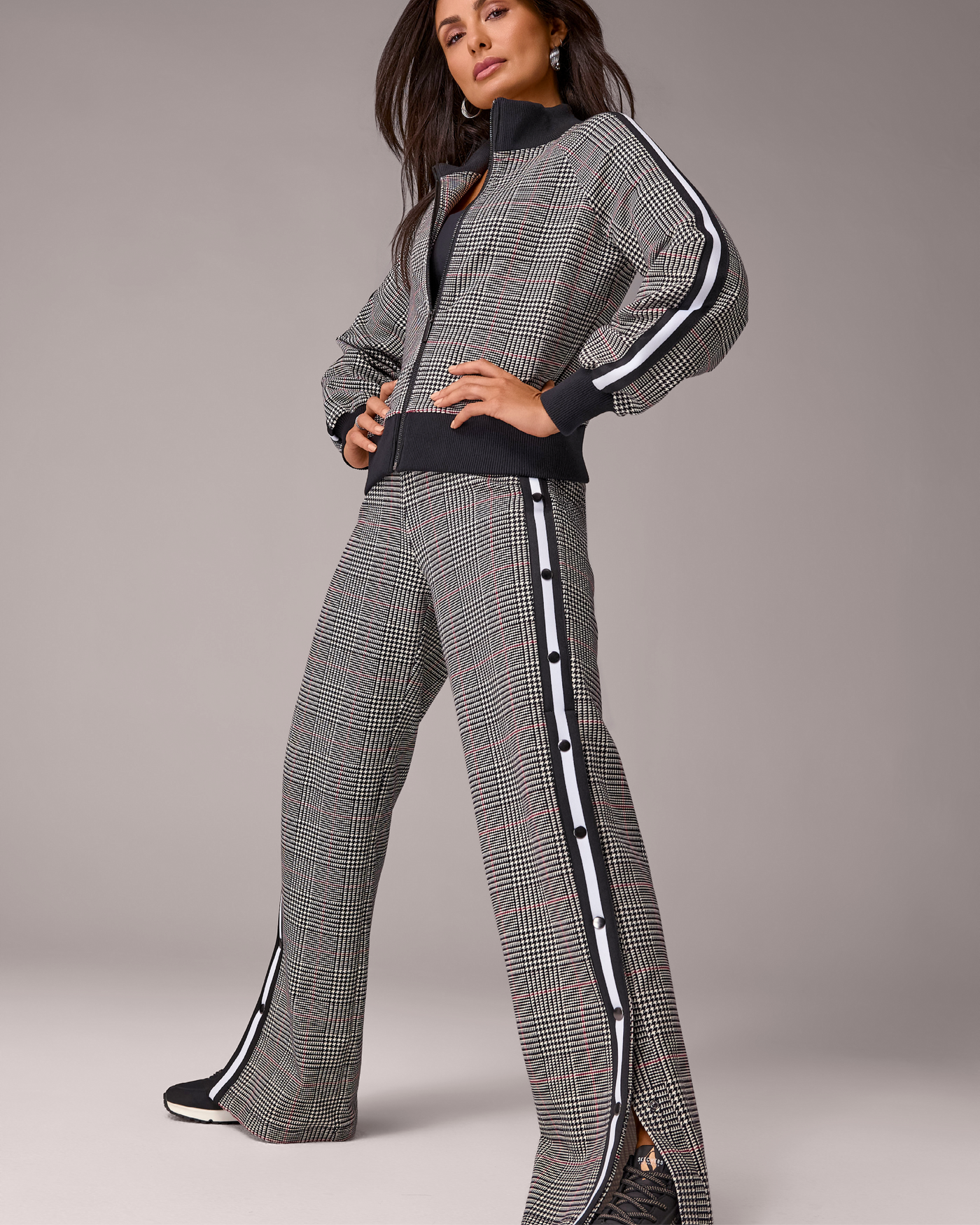 Plaid Printed French Terry Jacket Set Plaid Fete