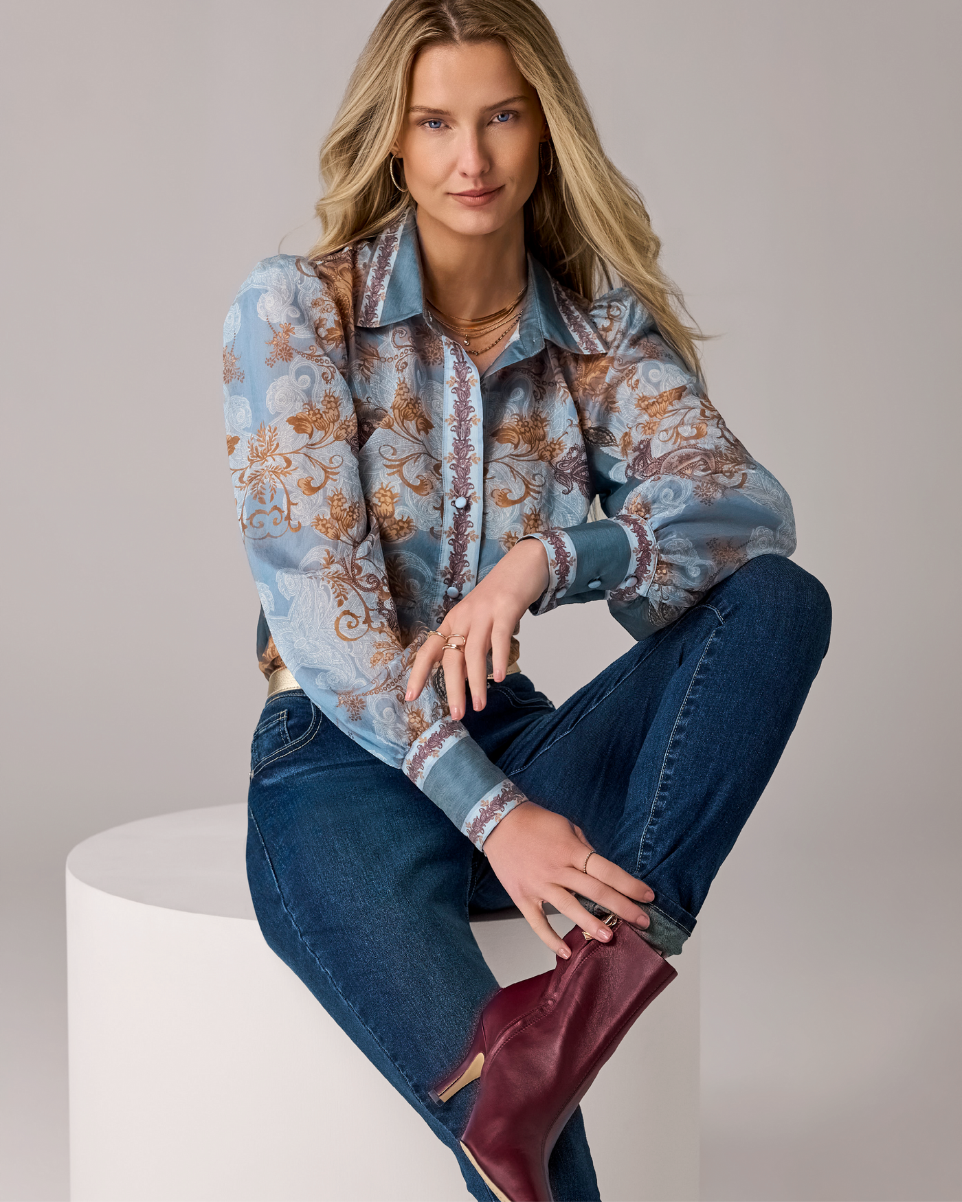 Victoria Printed Balloon Sleeve Shirt Paisley Floral