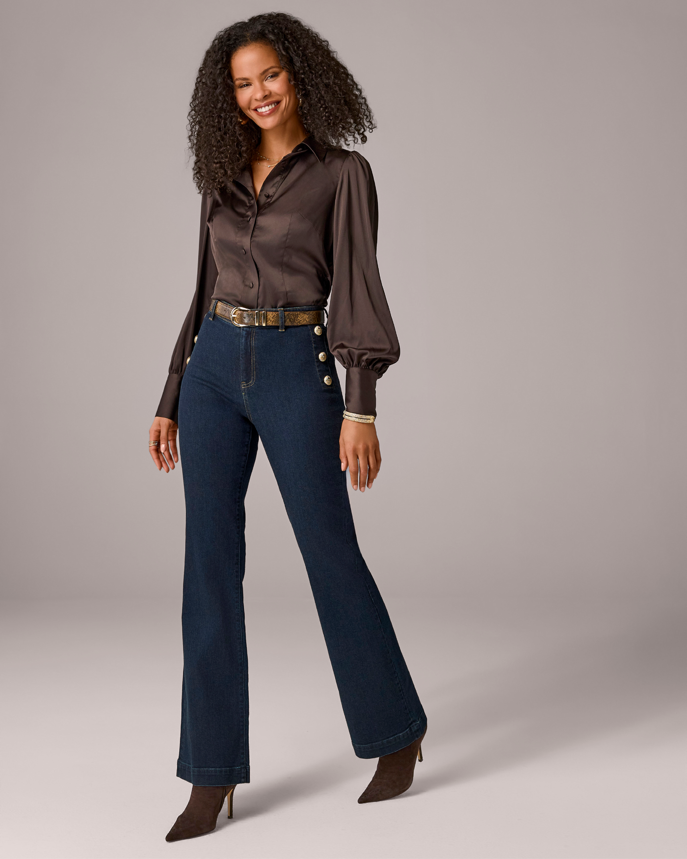 Crest Button Pocket Wide Leg Jean Dark/Medium Denim