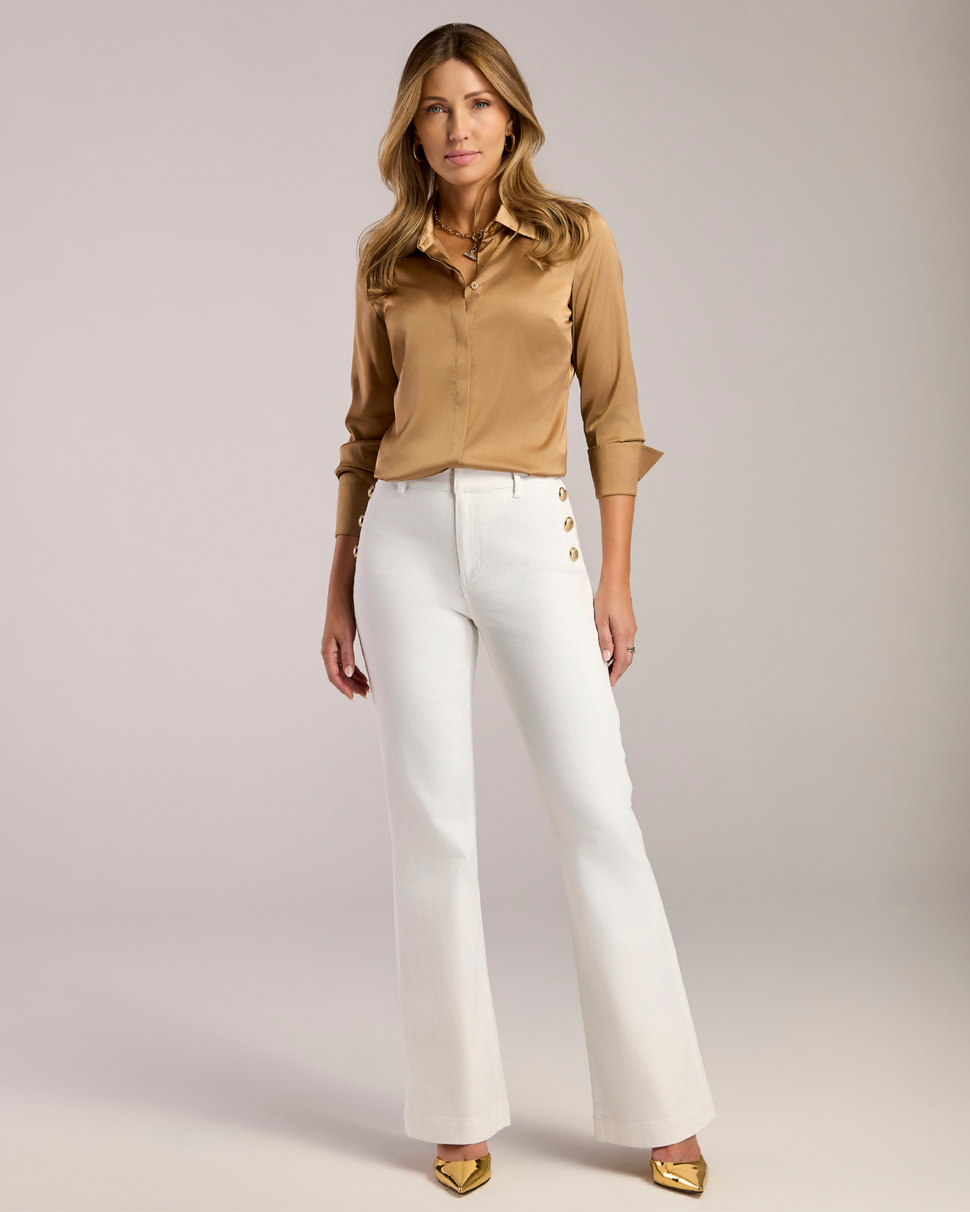 Crest Button Pocket Wide Leg Jean Off White