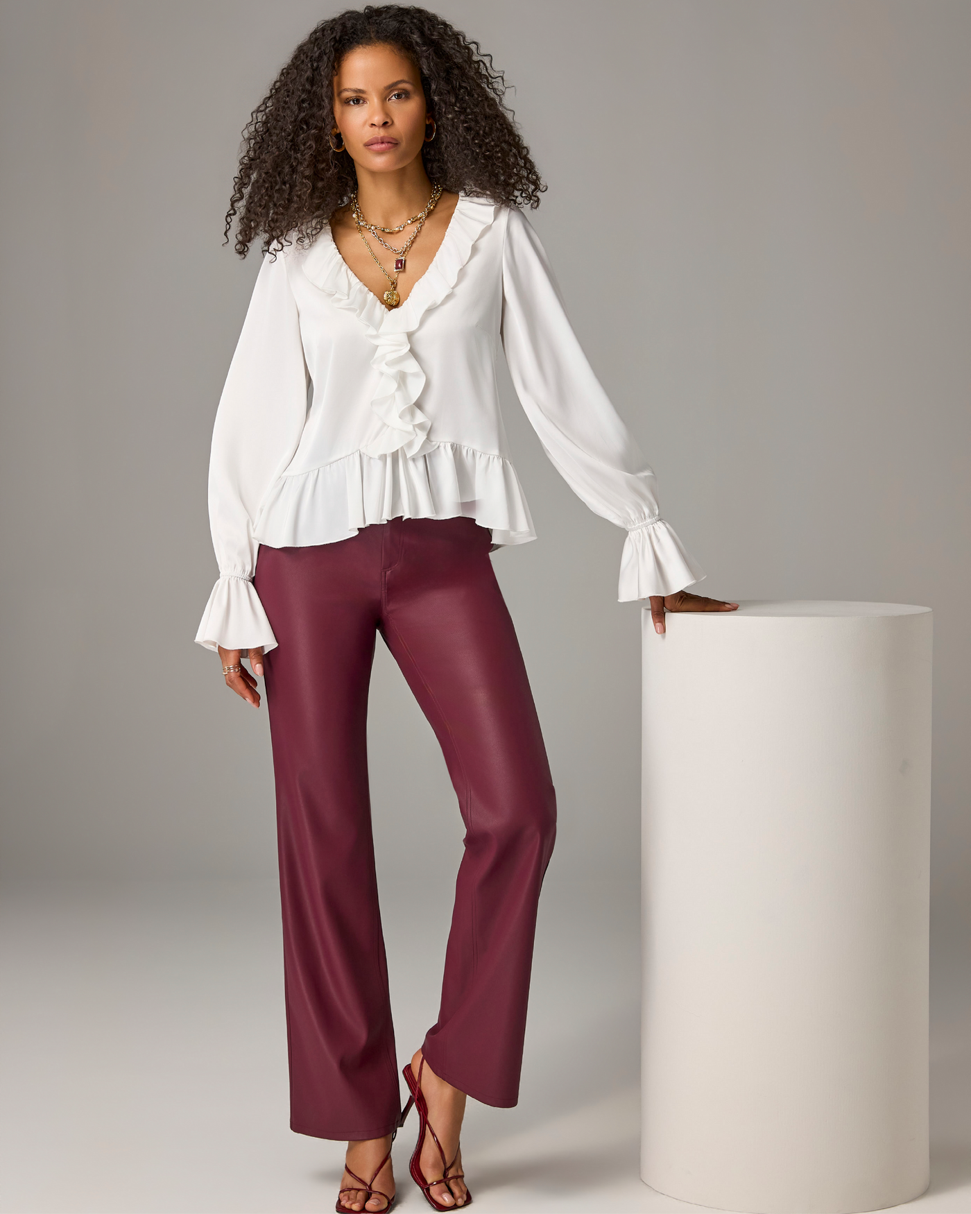 Monterey High Rise Faux Leather Trouser Mauve Wine