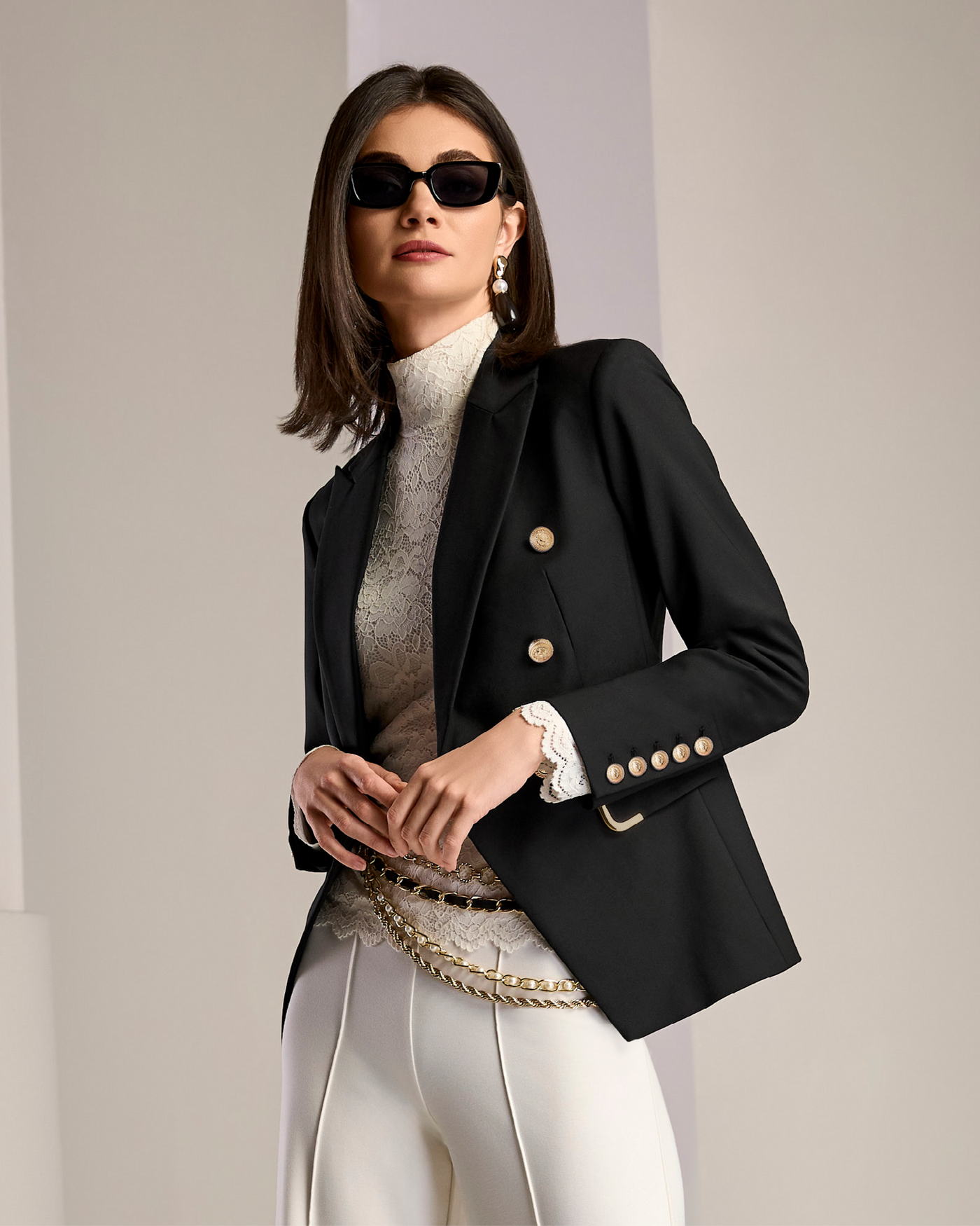 Hardware Trimmed Double Breasted Modern Blazer Proper Black