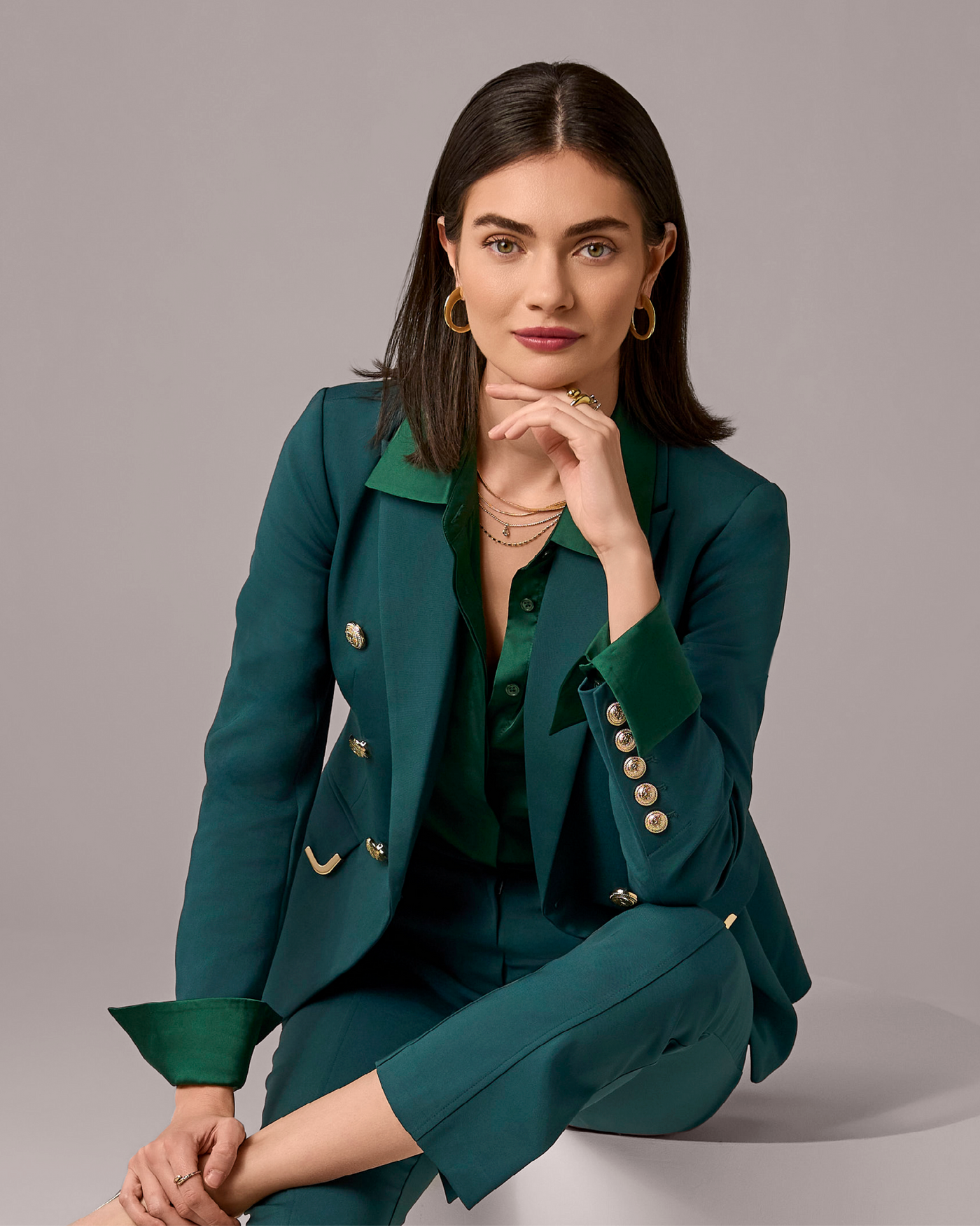 Hardware Trimmed Double Breasted Modern Blazer Hunt Club