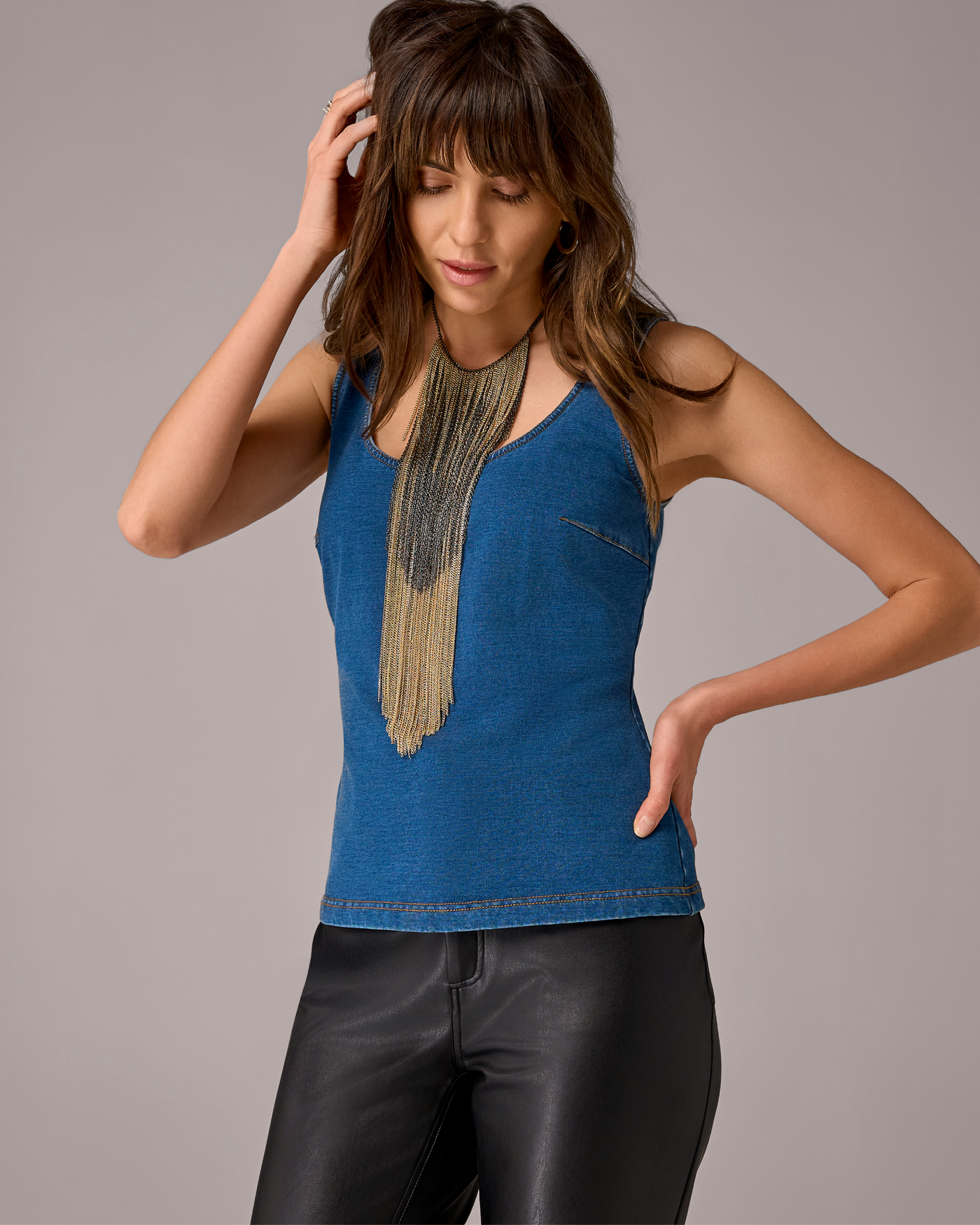 Denim Scoop Neck Tank Top Medium Wash Denim