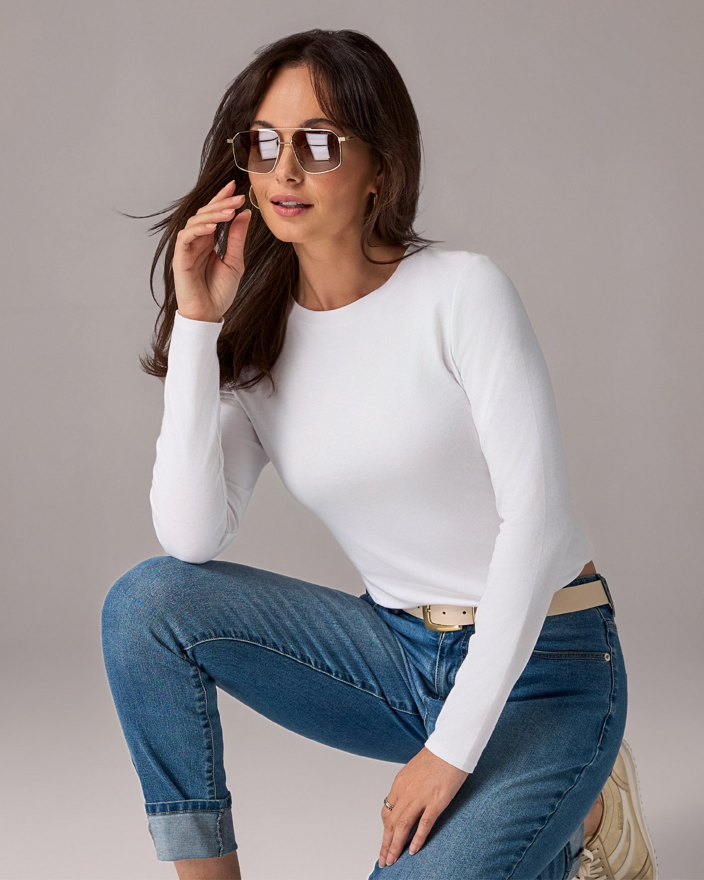 Long Sleeve Crew Neck T Shirt Pure White