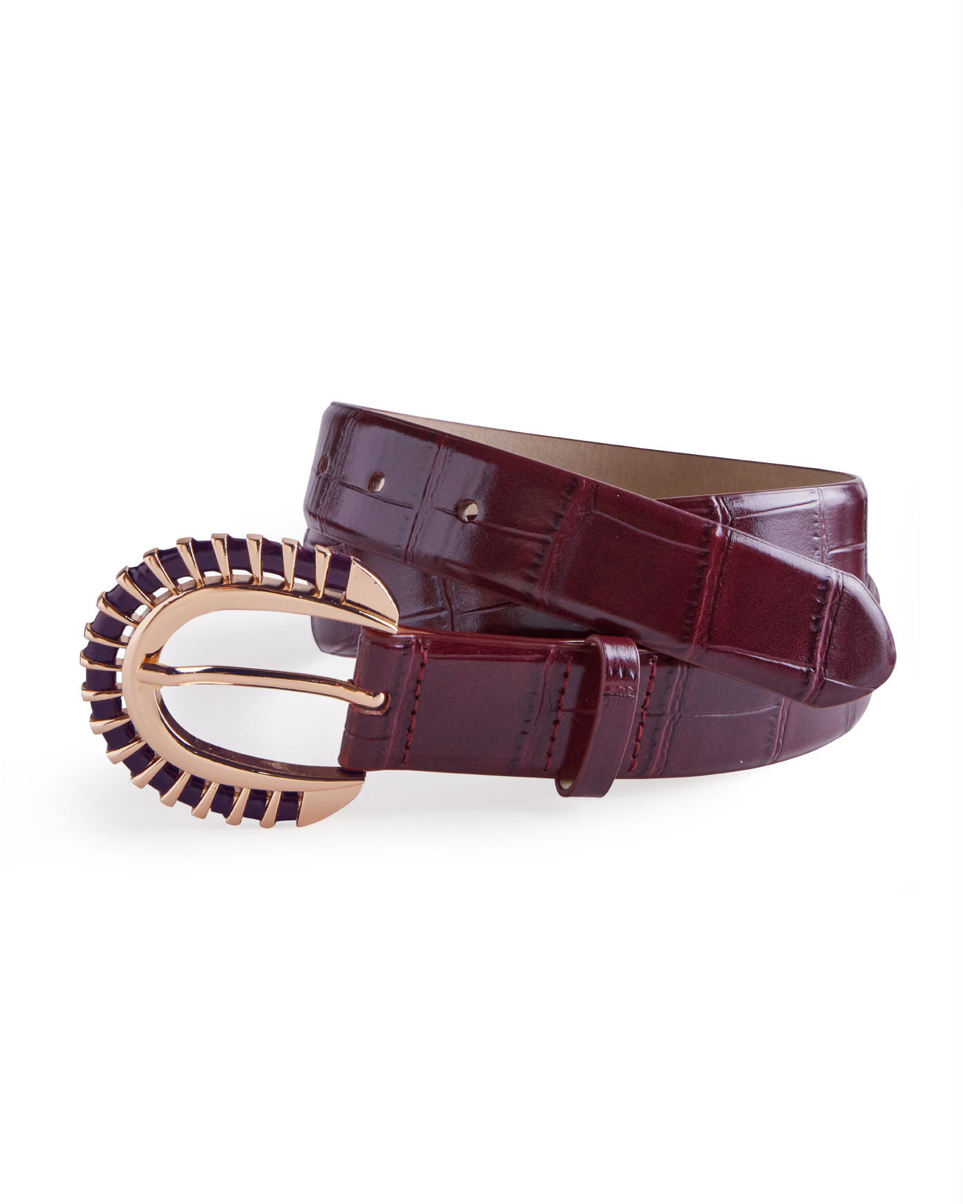 Croc-Embossed Belt Wine
