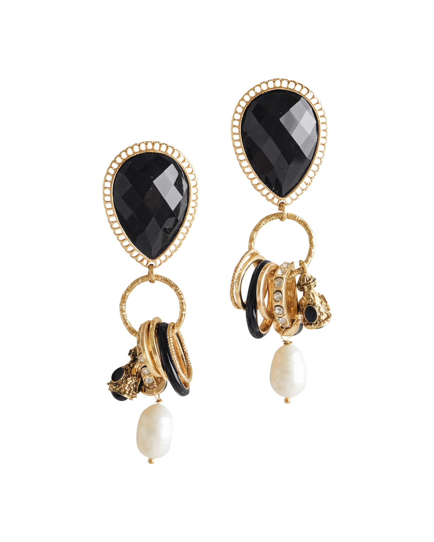 Charm Gem Drop Earring Gold/Black