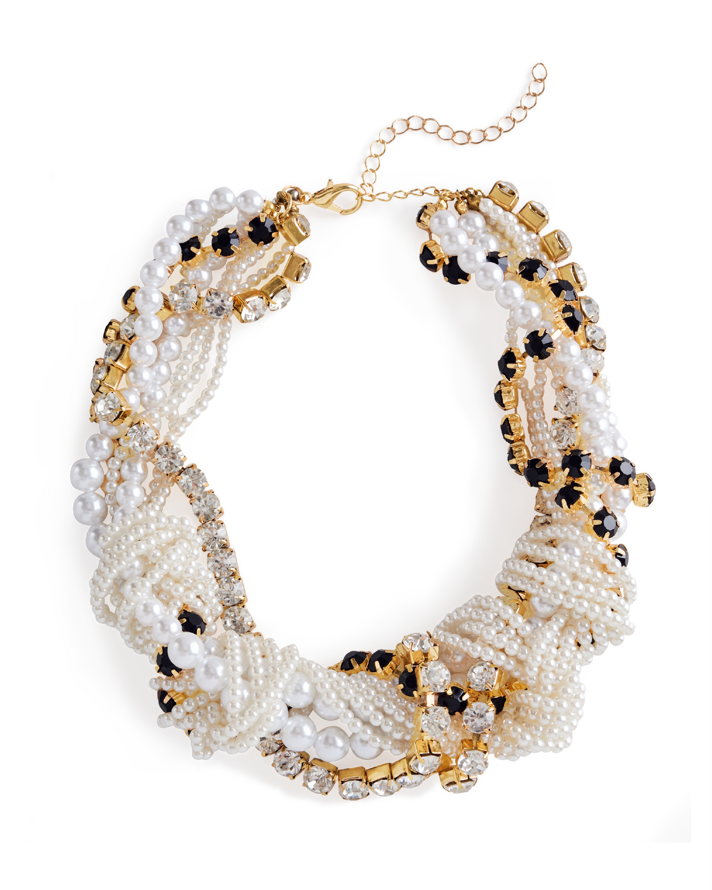 Knotted Pearl and Black Necklace White/Black