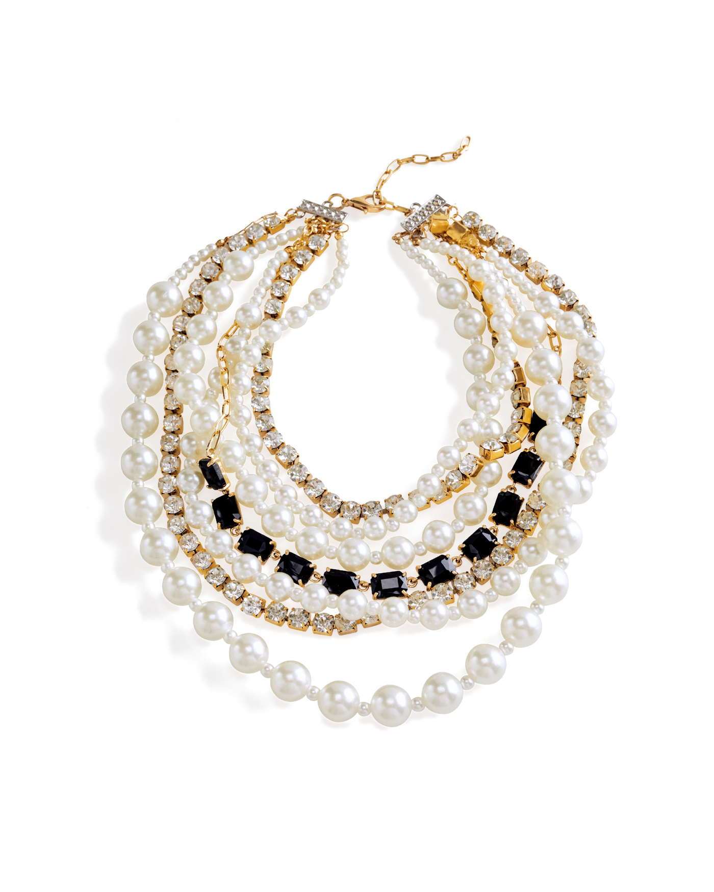 Layered Pearl and Black Necklace White/Black