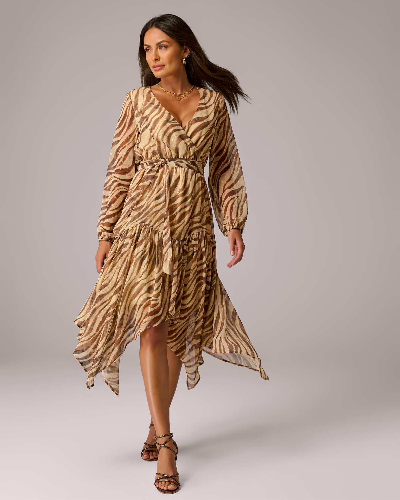Metallic Zebra Printed Dress Tan Multi