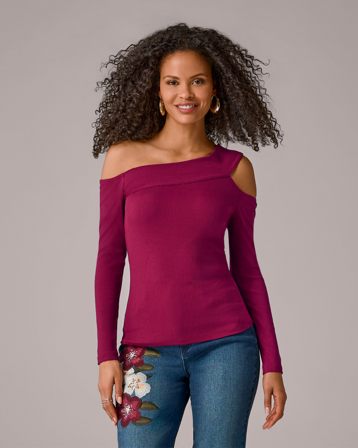 So Essential Ribbed One Shoulder Top Oxblood