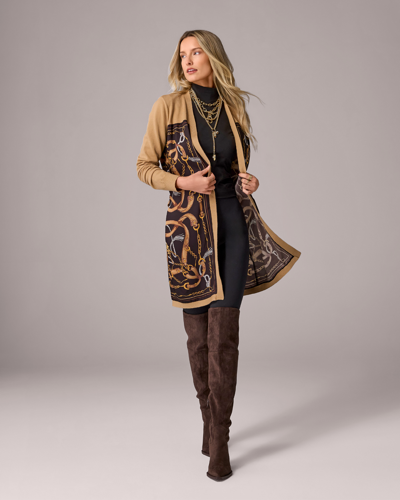 Charm Belt Print Mixed Media Sweater Duster Staple Status