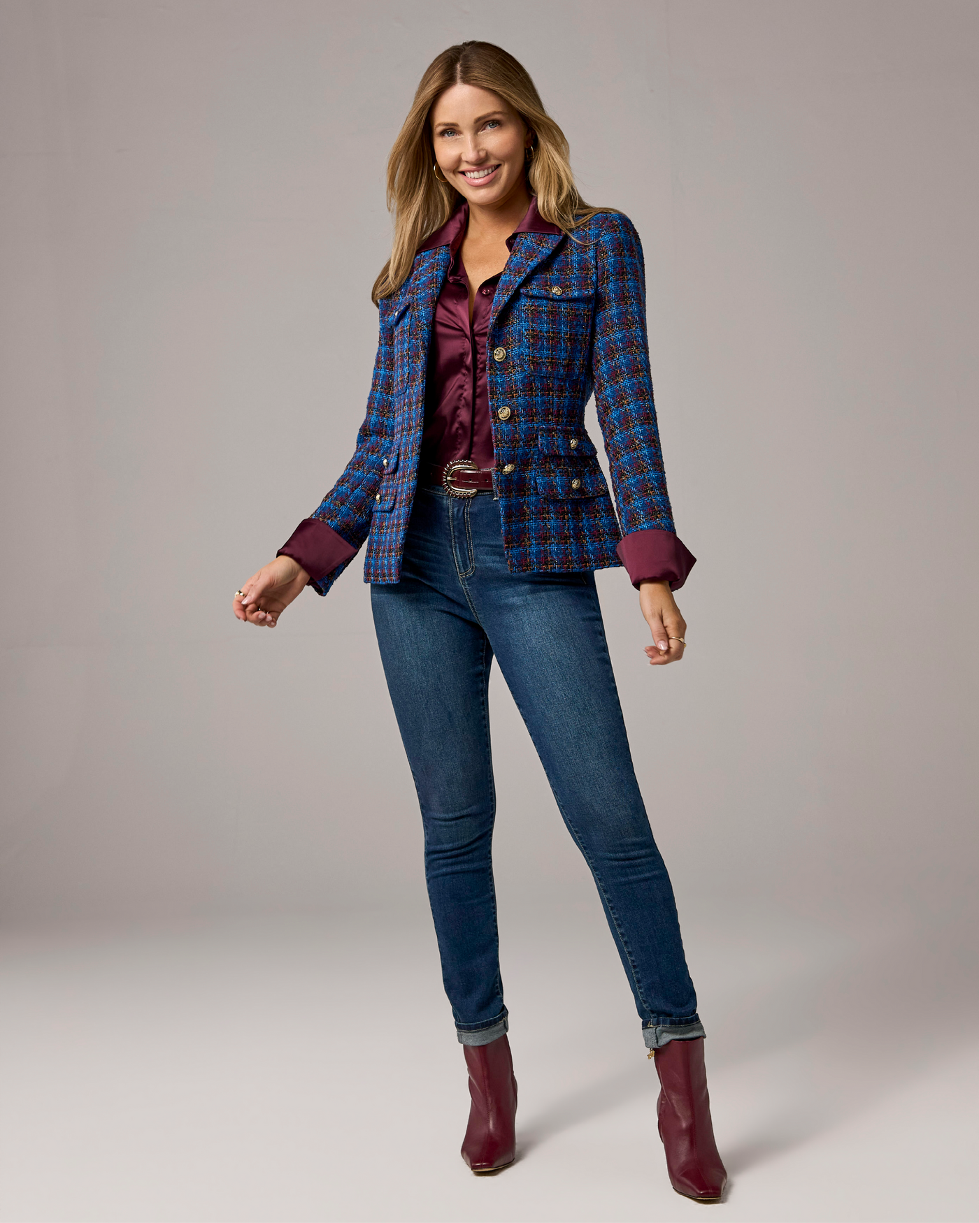 Tweed Cutaway Pocket Detail Jacket Blue Multi