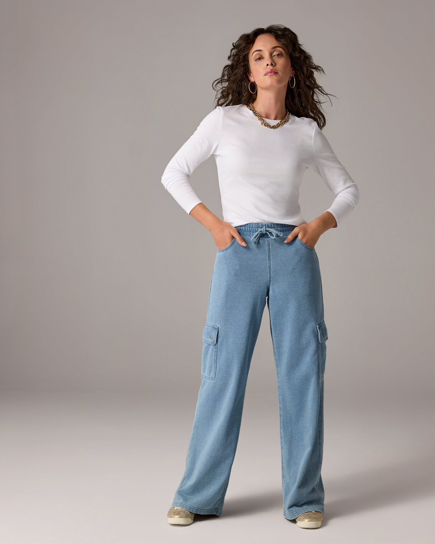 Denim French Terry Cargo Pant Light Wash Denim