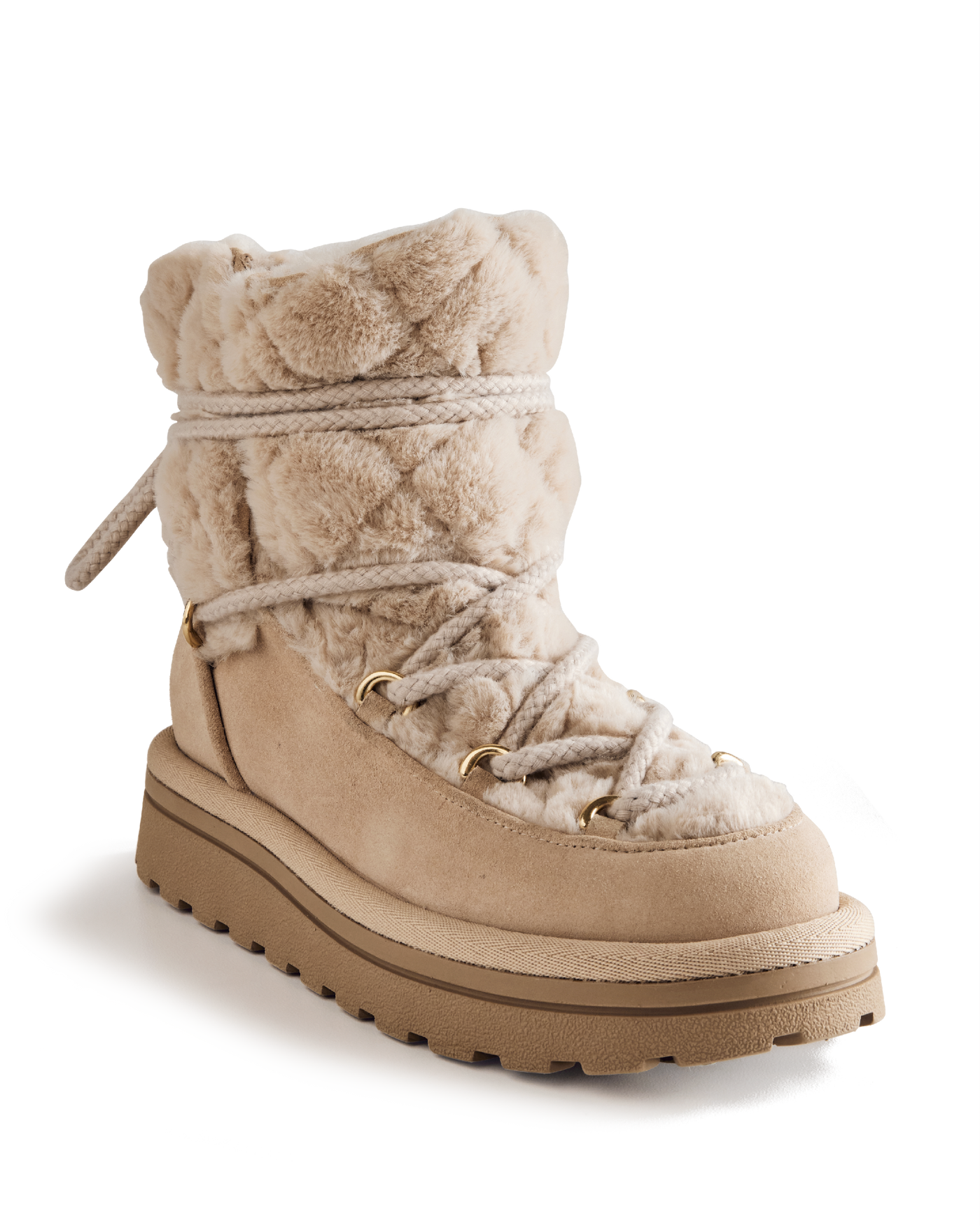 Sam Edelman Fur Lace Up Bootie Tan