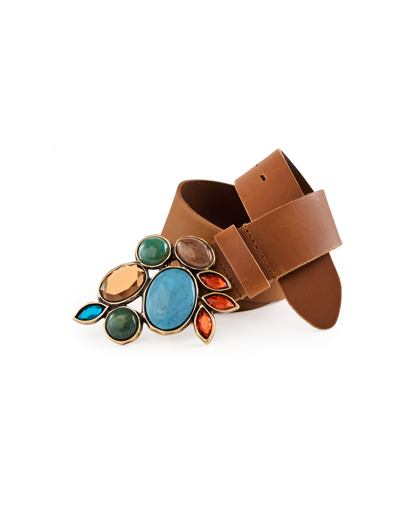 Stone Statement Belt Cognac