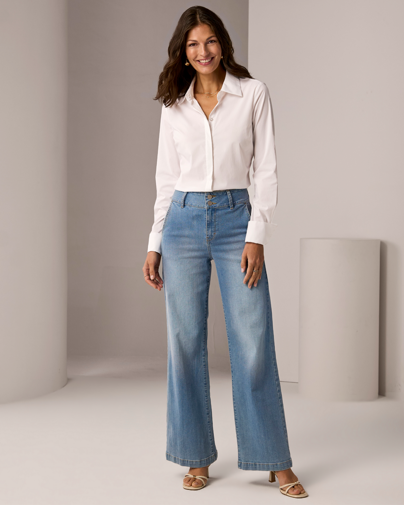 Wide Waistband Wide Leg Jean Medium Wash