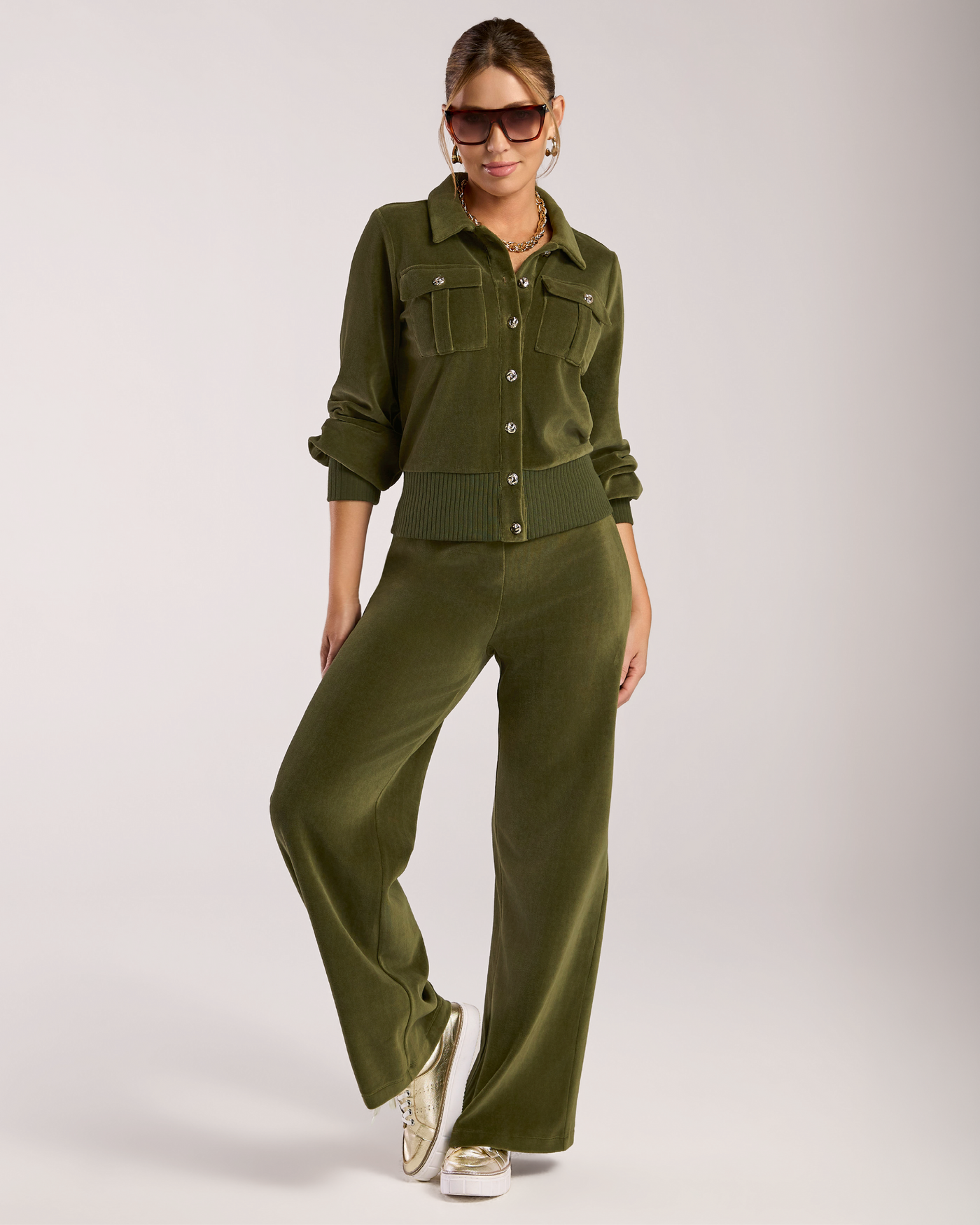 Cotton Velour Utility Set Olive Night