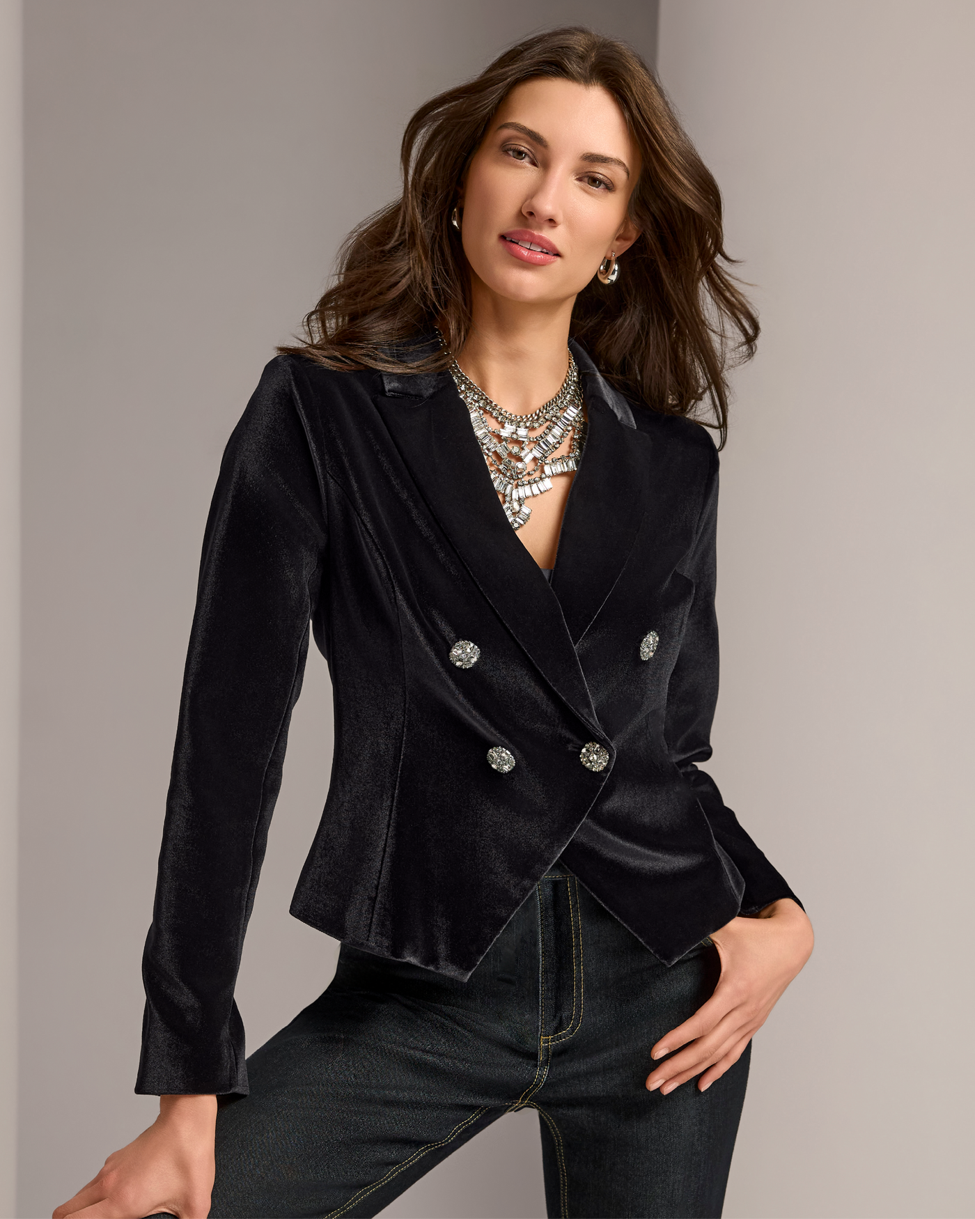 Ultimate Velvet Double Breasted Shaped Blazer Black