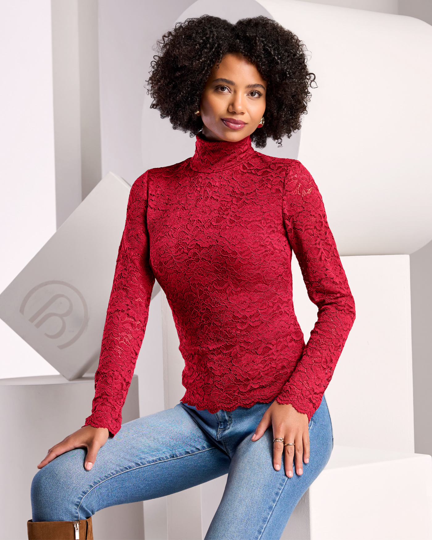 Turtleneck Long Sleeve Lace Top French Kiss