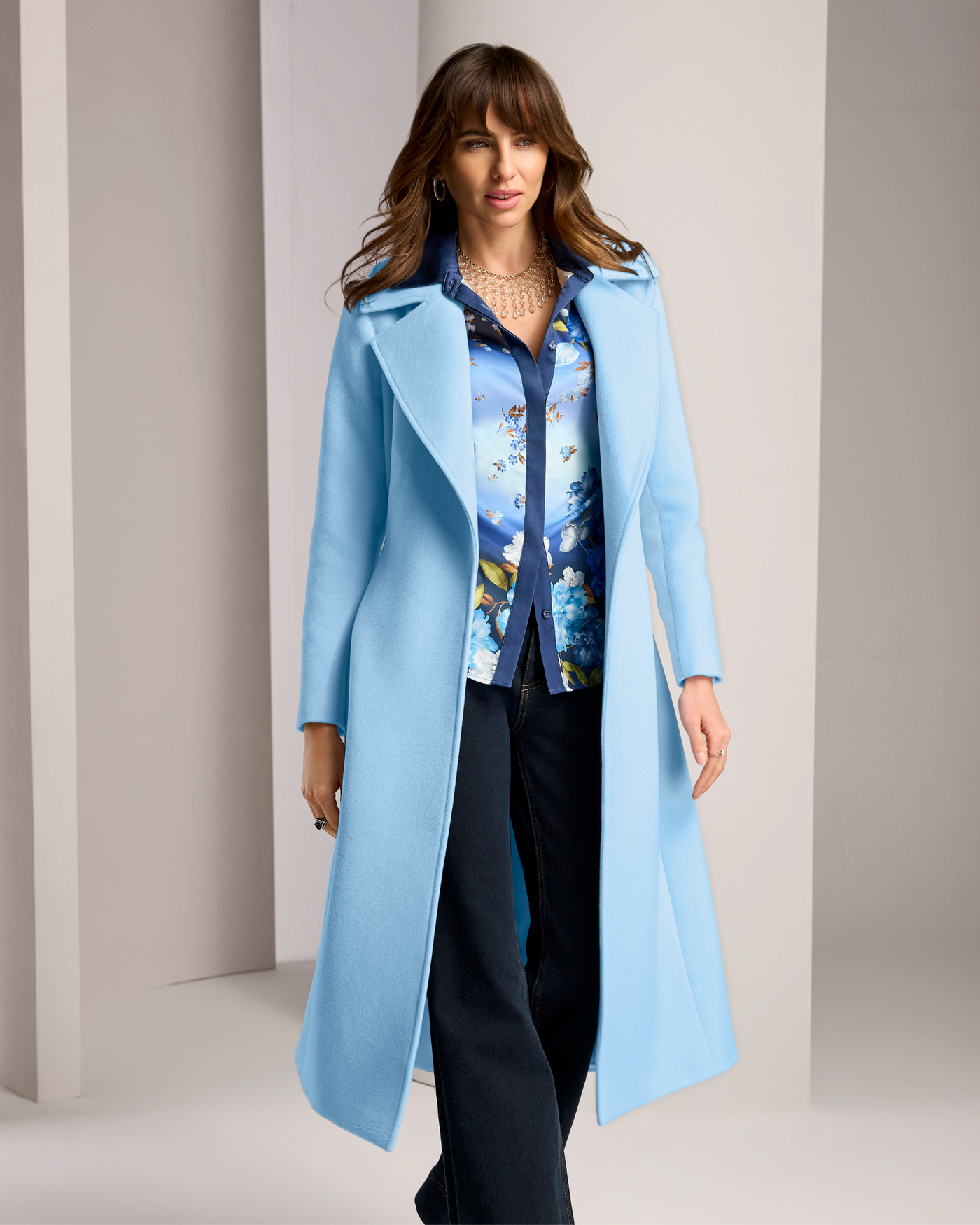 Belted Trench Luxe Wool Coat Airy Blue