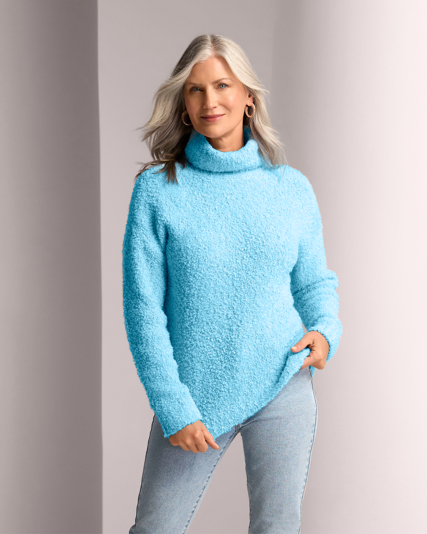 Boucle Turtle Neck Sweater Blue Glow