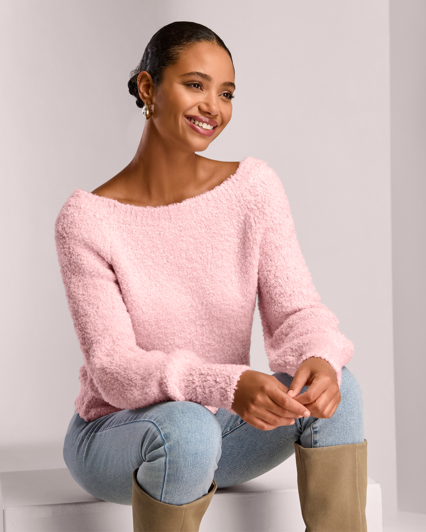 Boucle Yarn Slouchy Sweater Ballerina