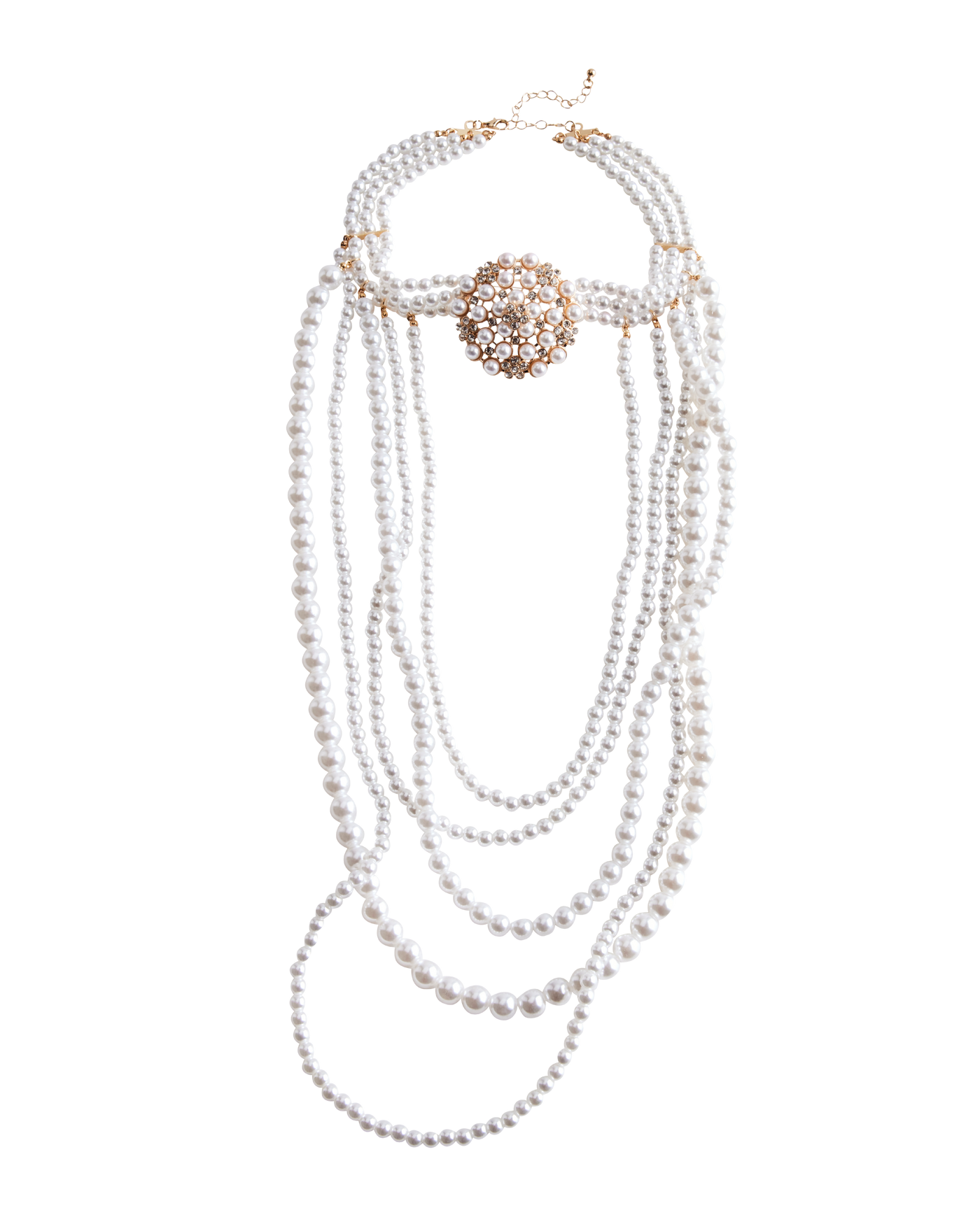 Long Layered Pearl Choker Necklace White