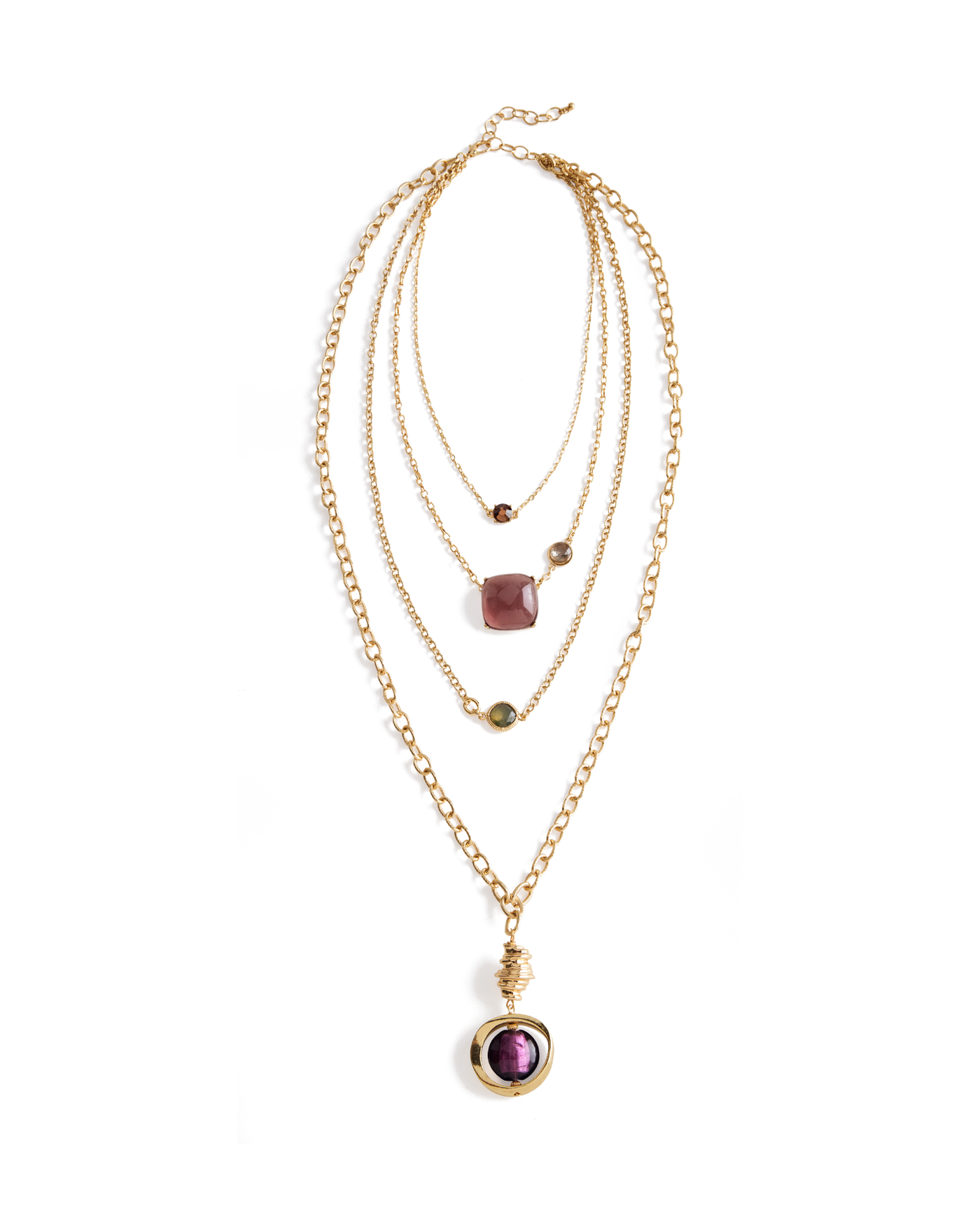 Multicolor Layered Pendant Necklace Gold