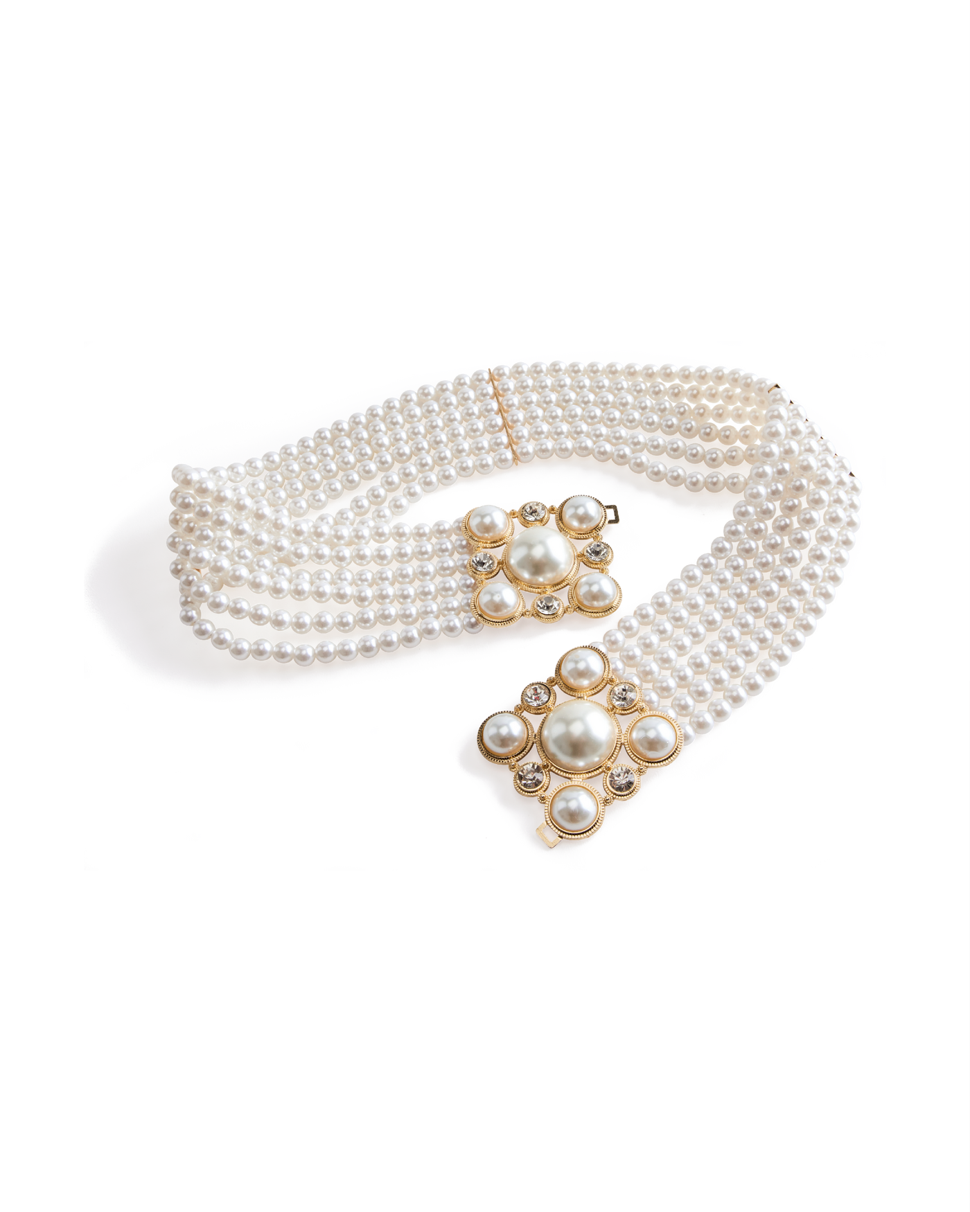 Pearl and Crystal Waist Belt White
