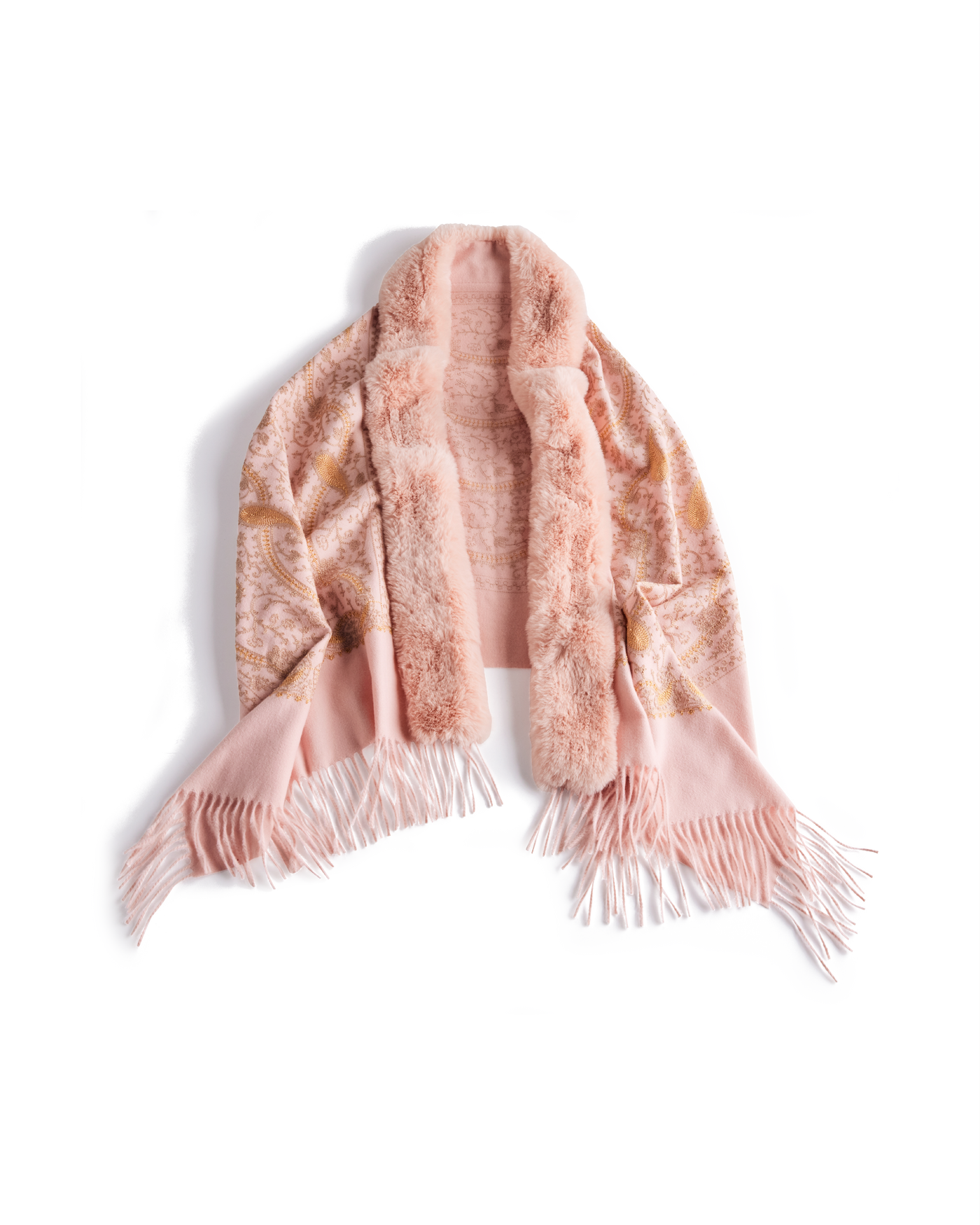 Printed Faux Fur Detail Scarf Blush