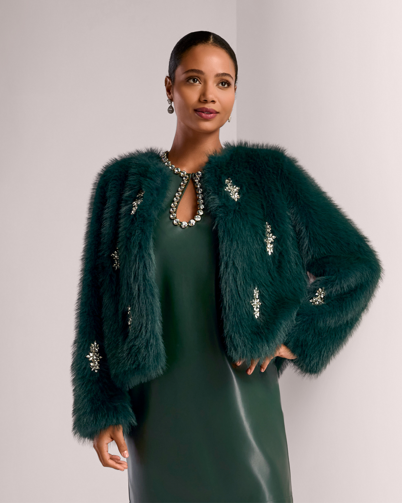 Crystal Embellished Faux Fur Chubby Hunt Club
