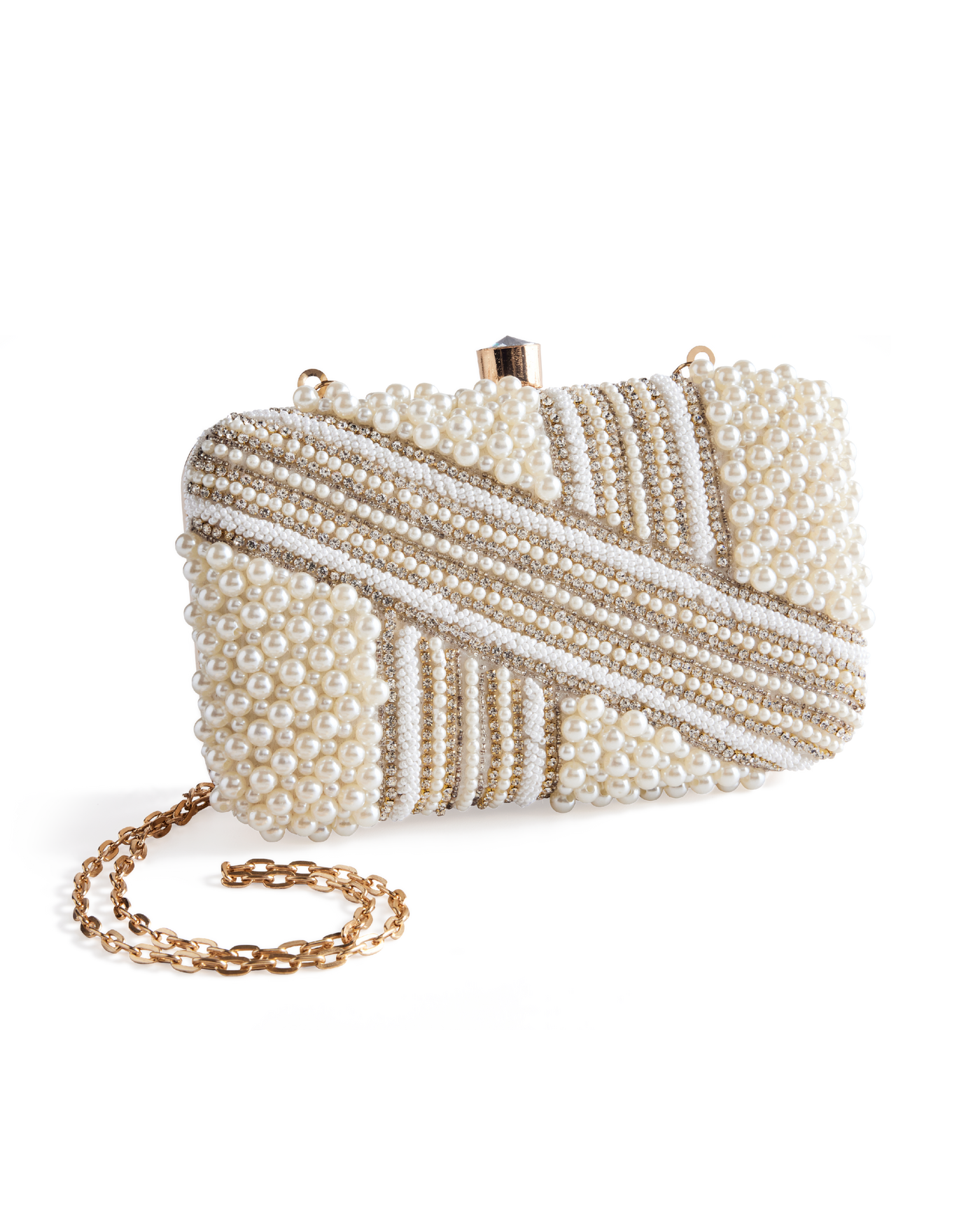 Pearl and Bead Clutch White