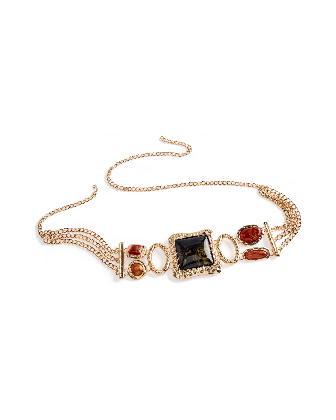 Stone Detail Chain Belt Gold